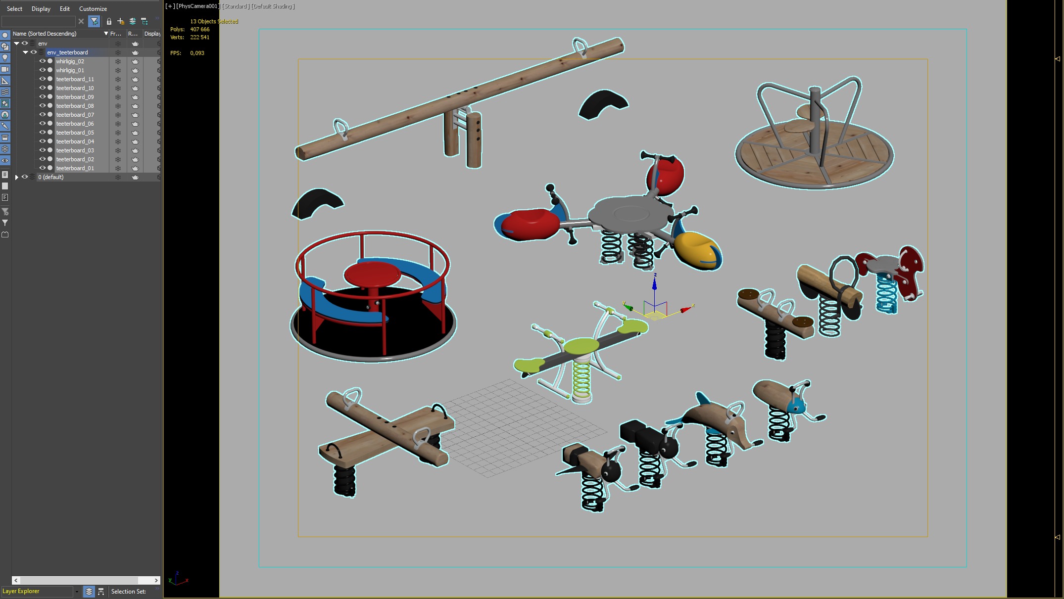 Playground Seesaws Rides and Merry-Go-Rounds Set 3D model_2