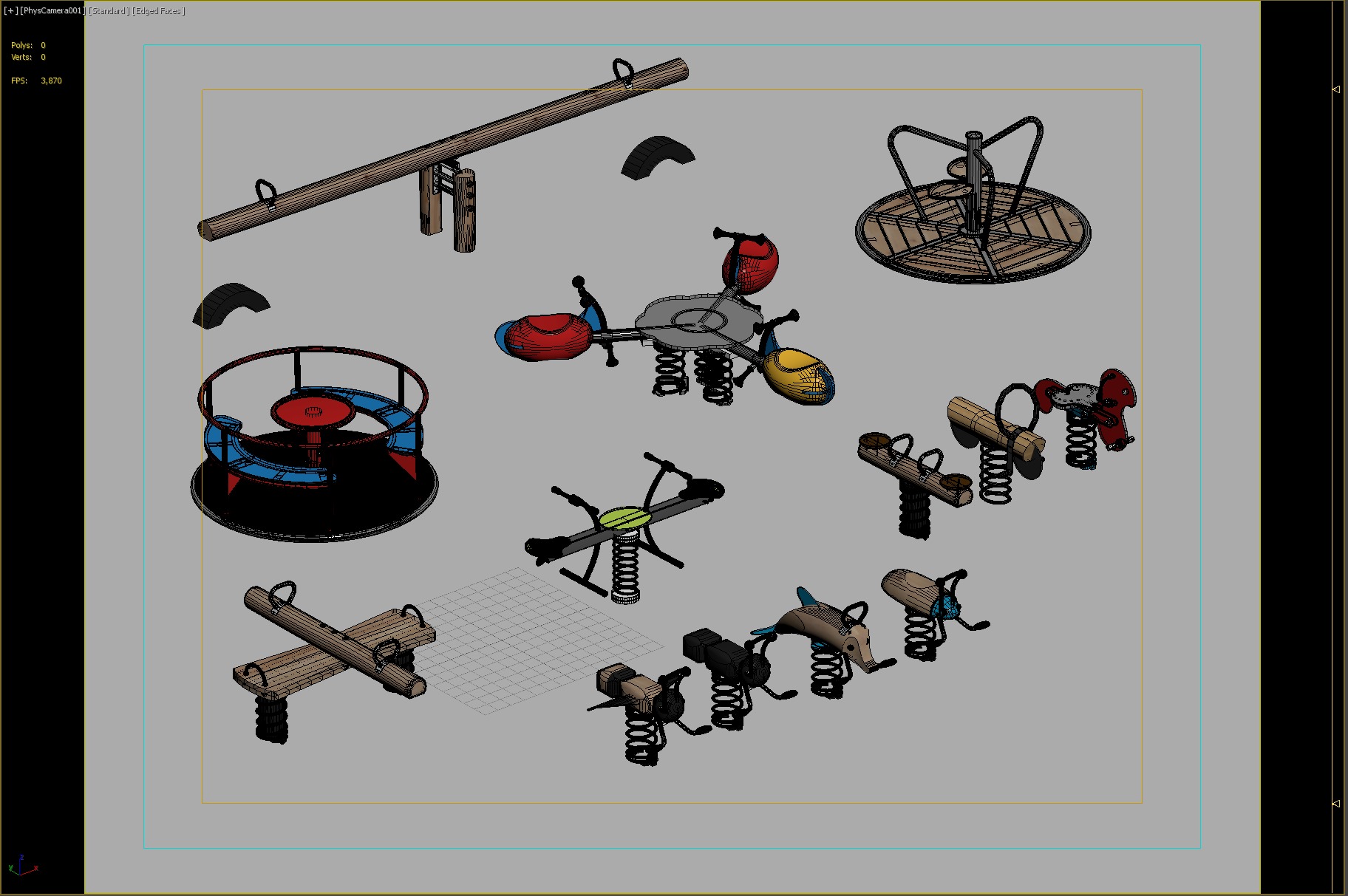 Playground Seesaws Rides and Merry-Go-Rounds Set 3D model_3