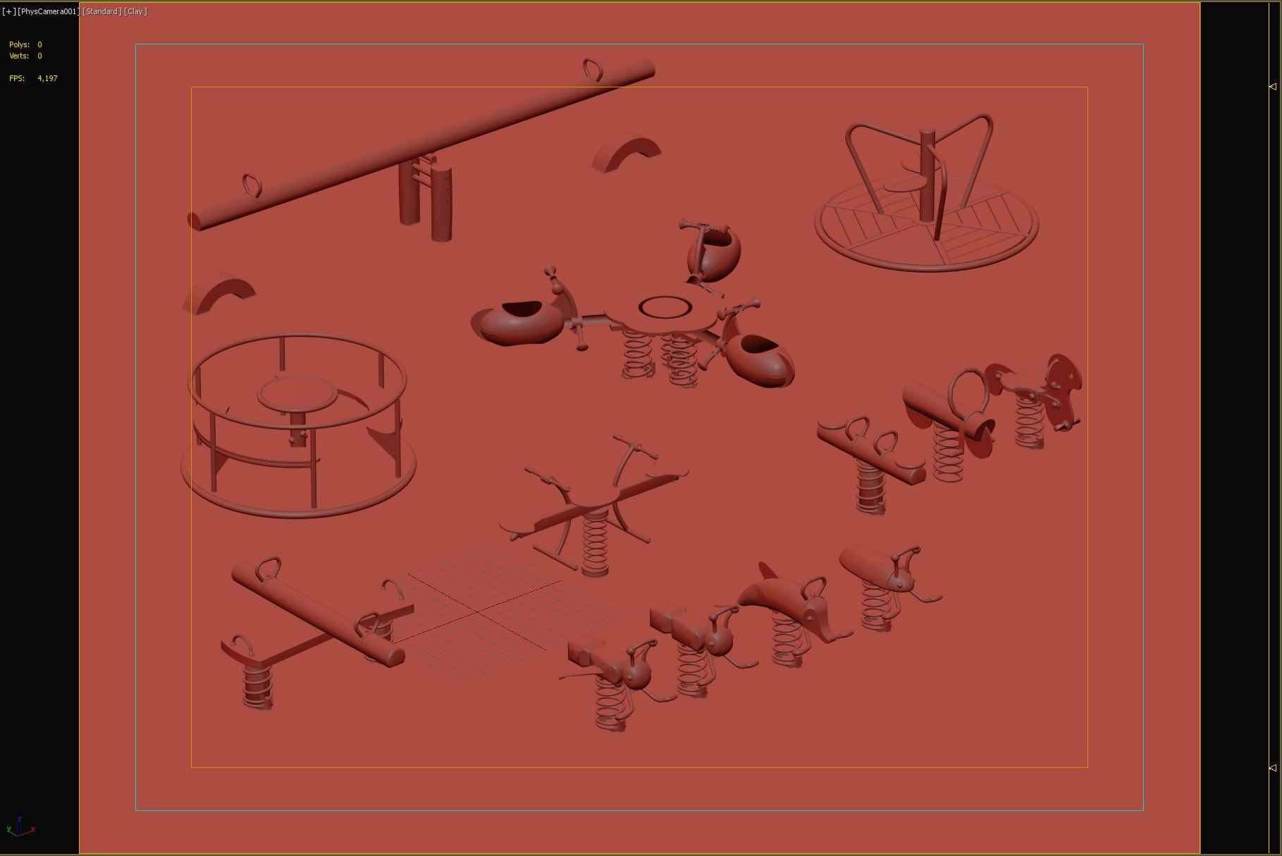 Playground Seesaws Rides and Merry-Go-Rounds Set 3D model_5