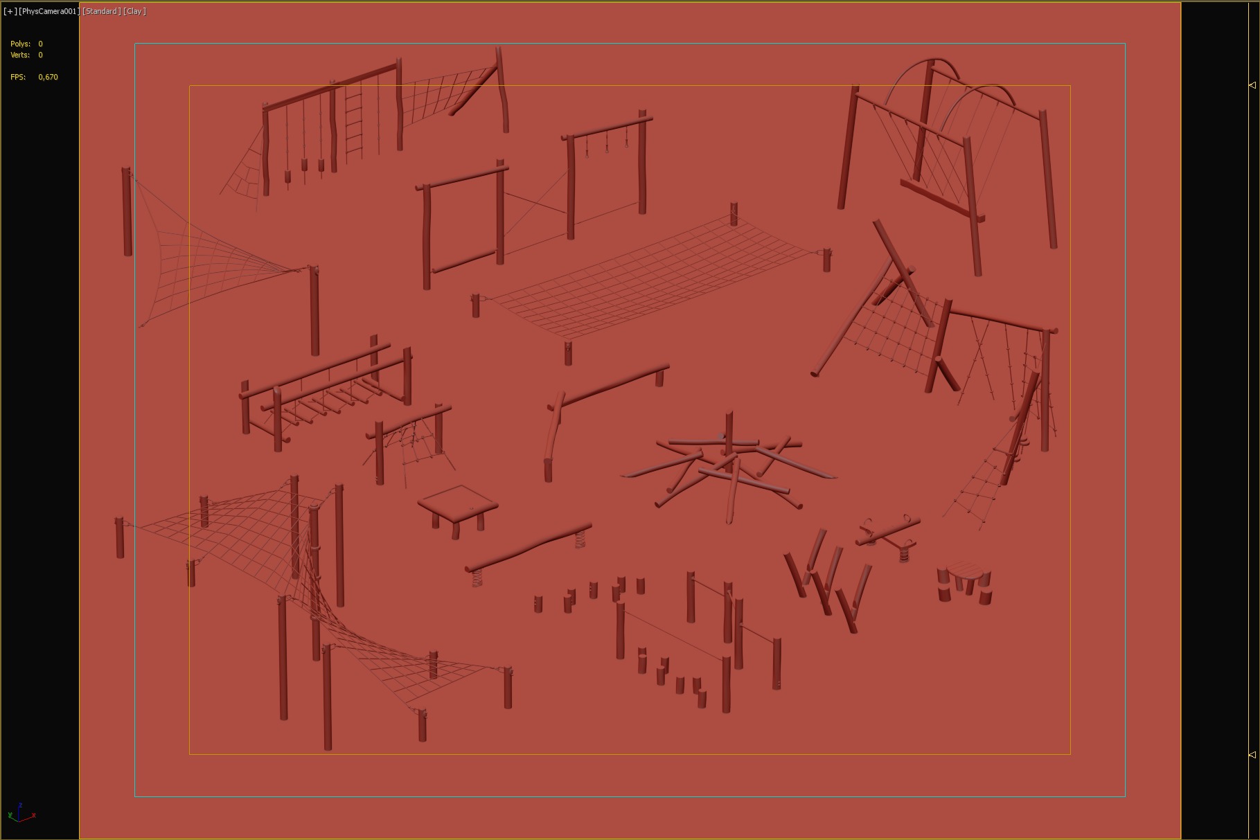 Wooden Climbing Nets and Playground Structures Set 3D model_4