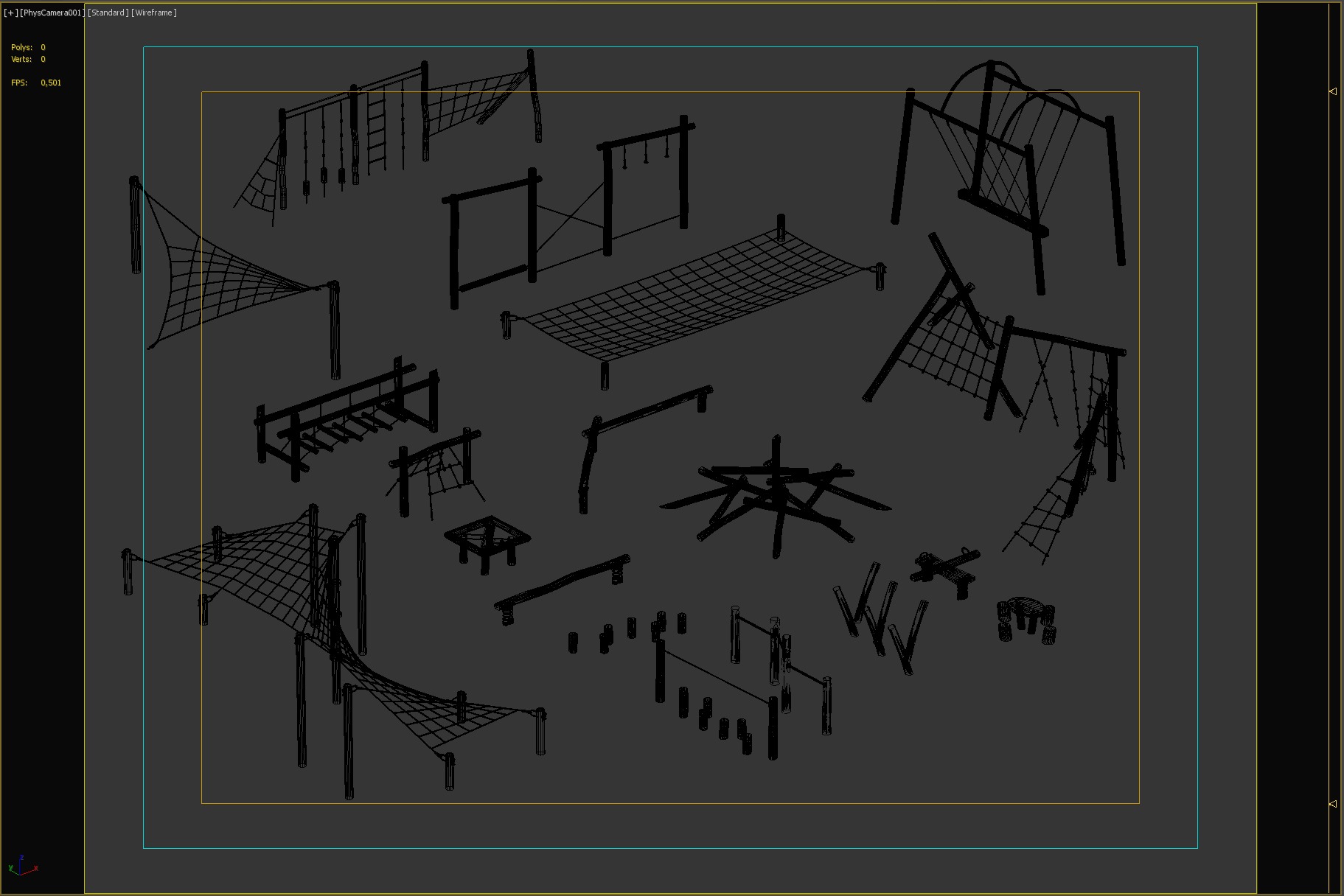 Wooden Climbing Nets and Playground Structures Set 3D model_3