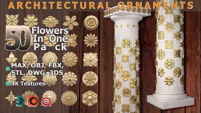 50 Flowers Ornamental in One Pack 3D model