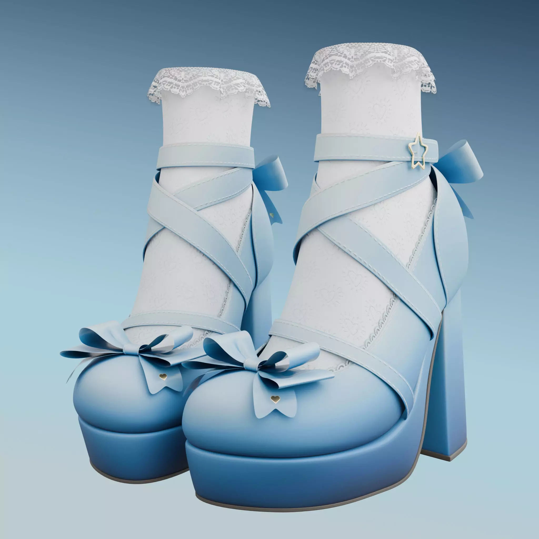 Blue Chunky High Heels Shoes Low-poly 3D model