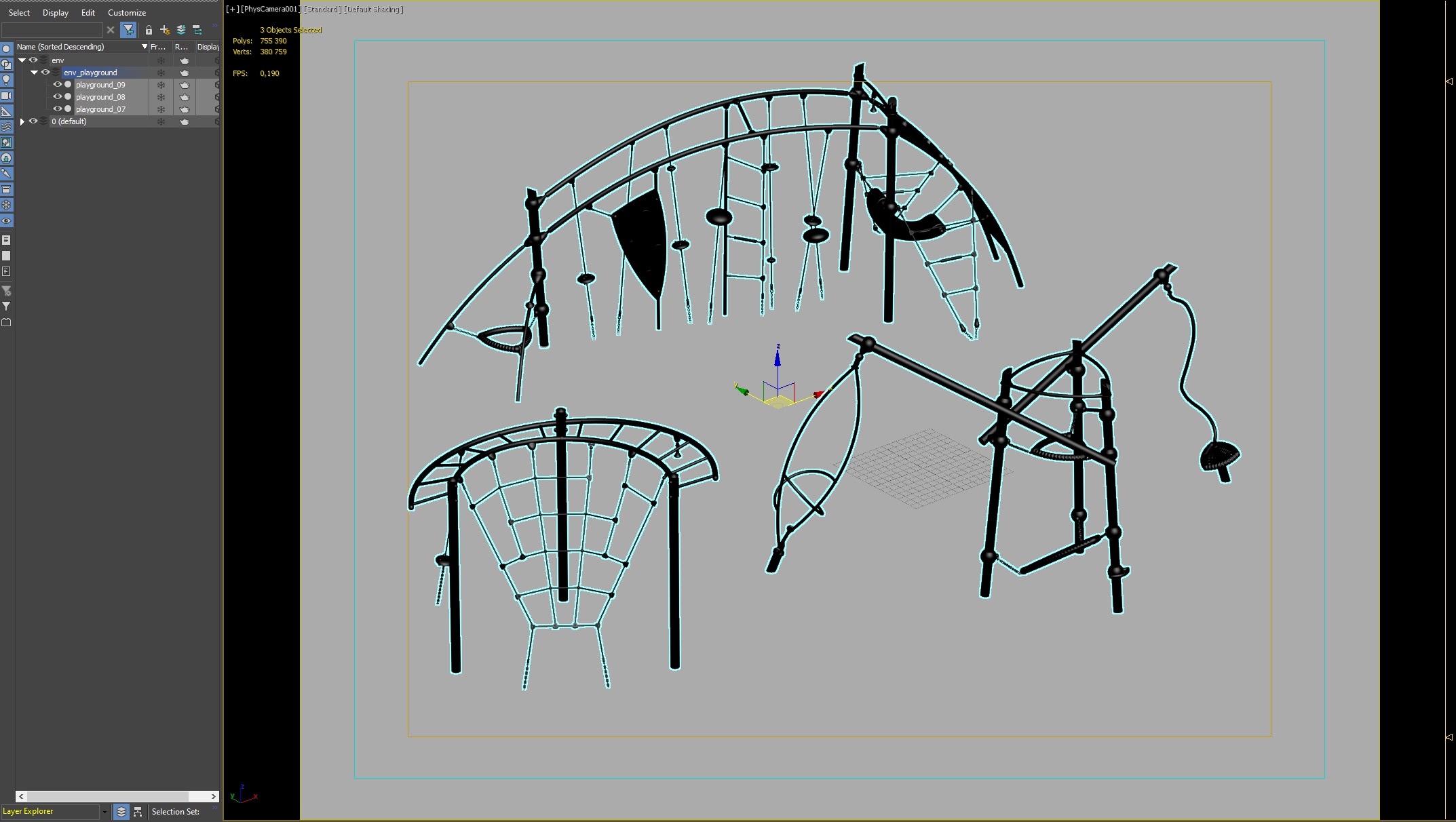 Dynamic Rope Playground Set with Climbing Frames 3D model_2