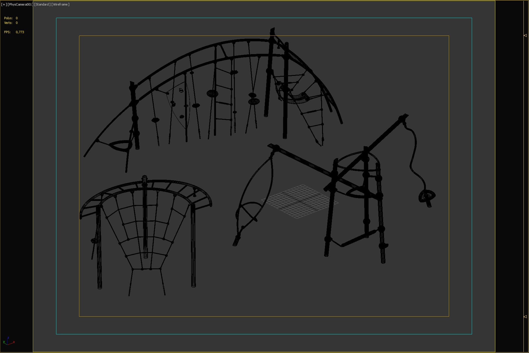 Dynamic Rope Playground Set with Climbing Frames 3D model_4