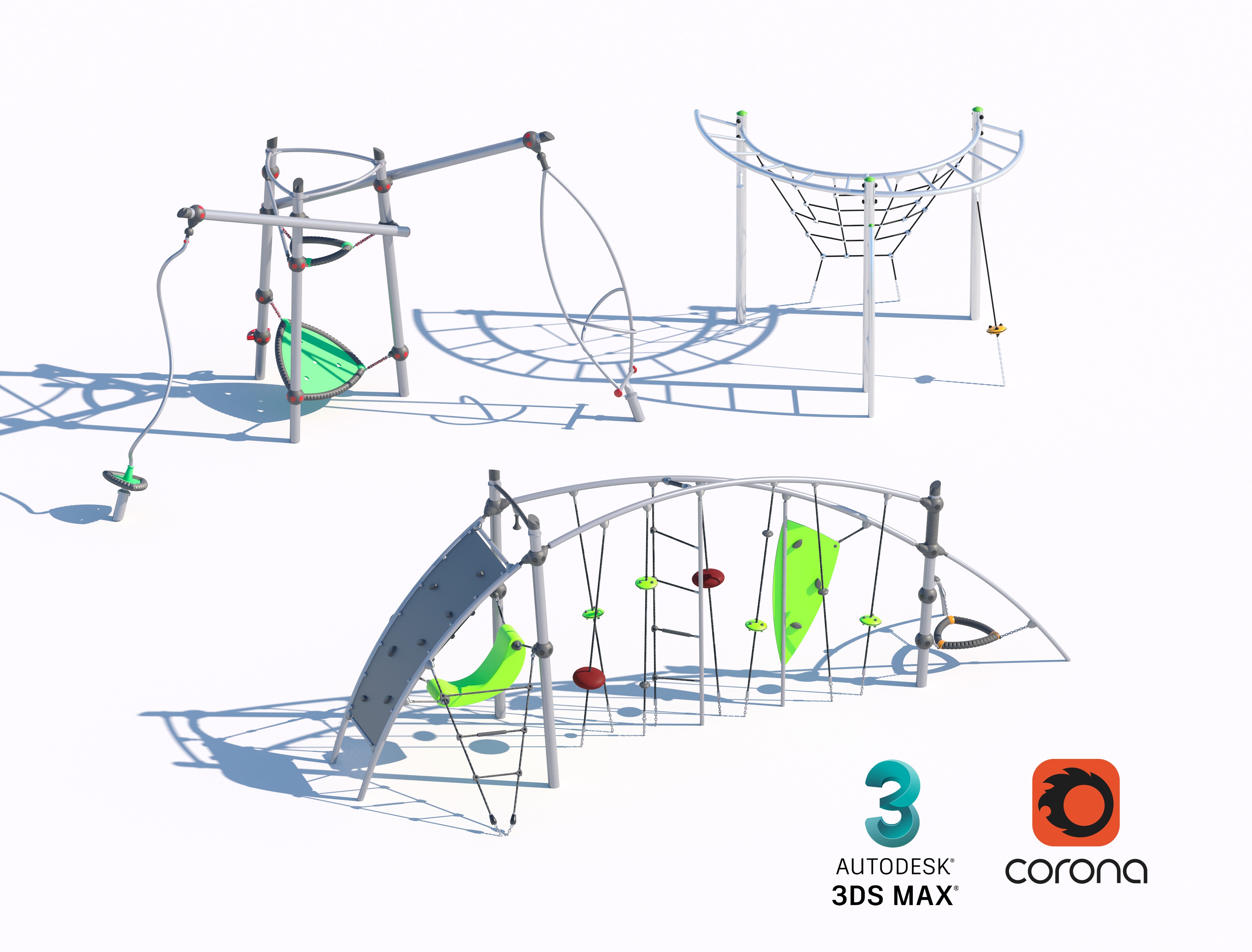 Dynamic Rope Playground Set with Climbing Frames 3D model_1
