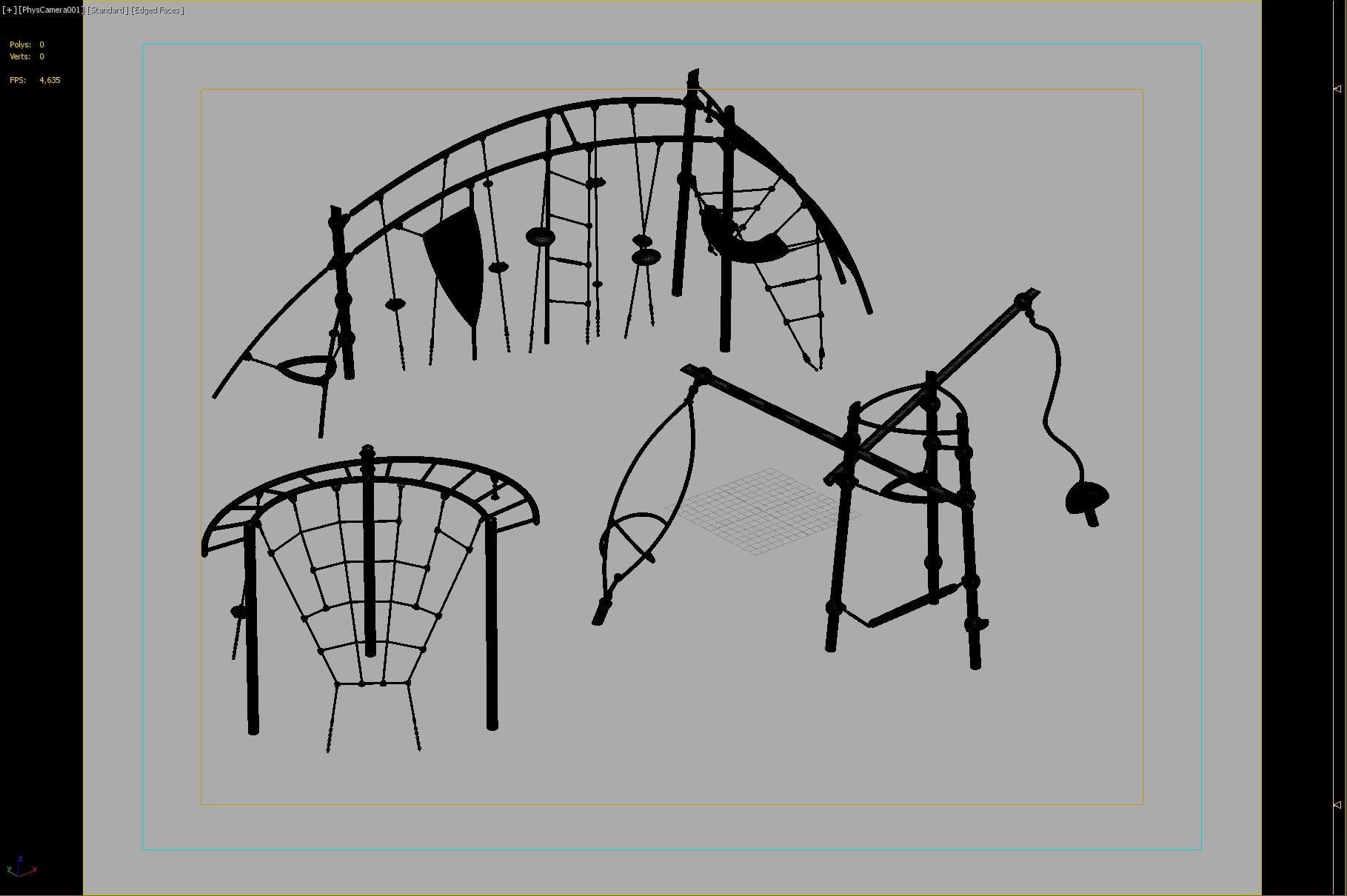 Dynamic Rope Playground Set with Climbing Frames 3D model_3