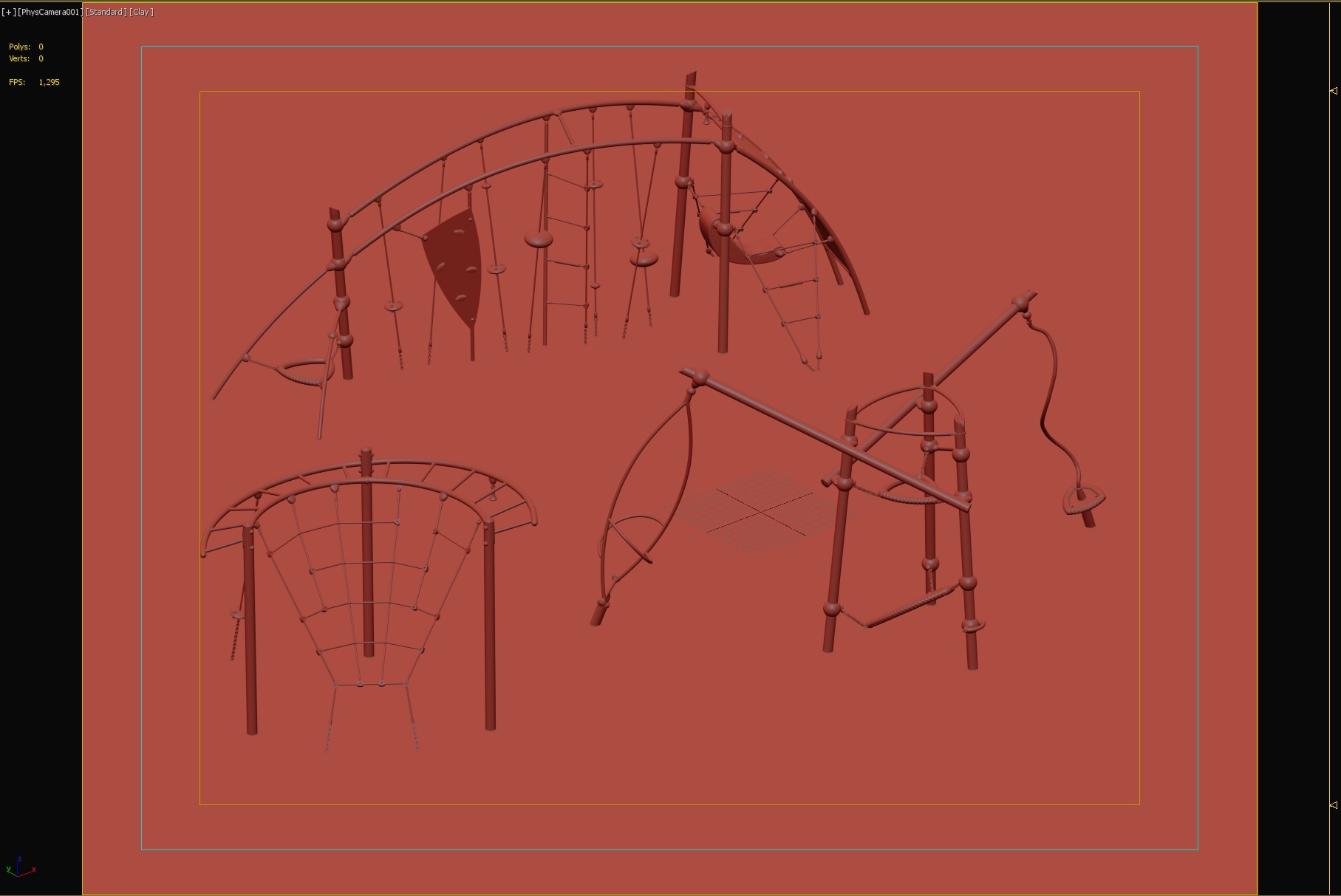 Dynamic Rope Playground Set with Climbing Frames 3D model_5