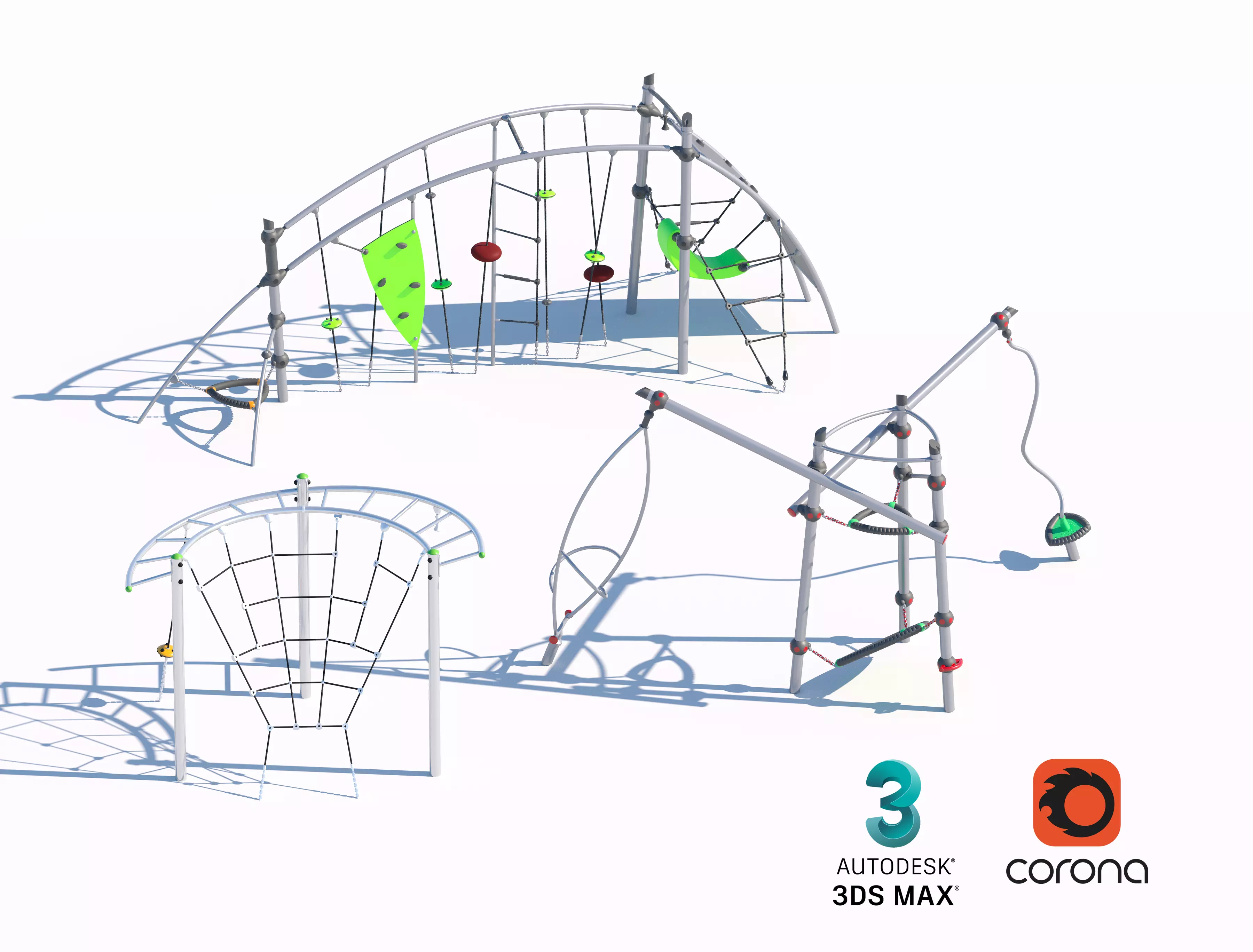 Dynamic Rope Playground Set with Climbing Frames 3D model_0