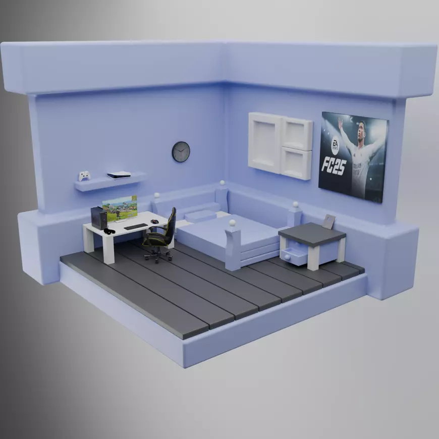 modern gaming room 3D model_0