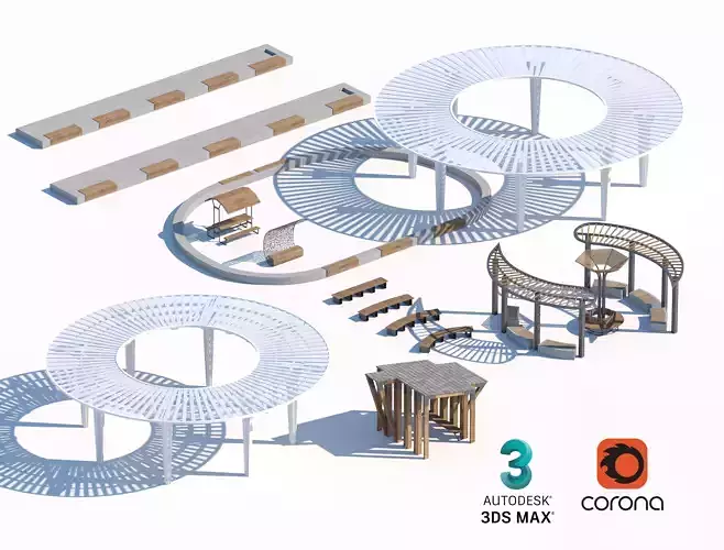 Urban Outdoor Furniture and Shelter Set 3D model