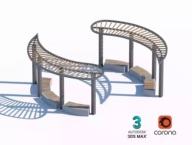 Curved Outdoor Seating Area with Wooden Canopy