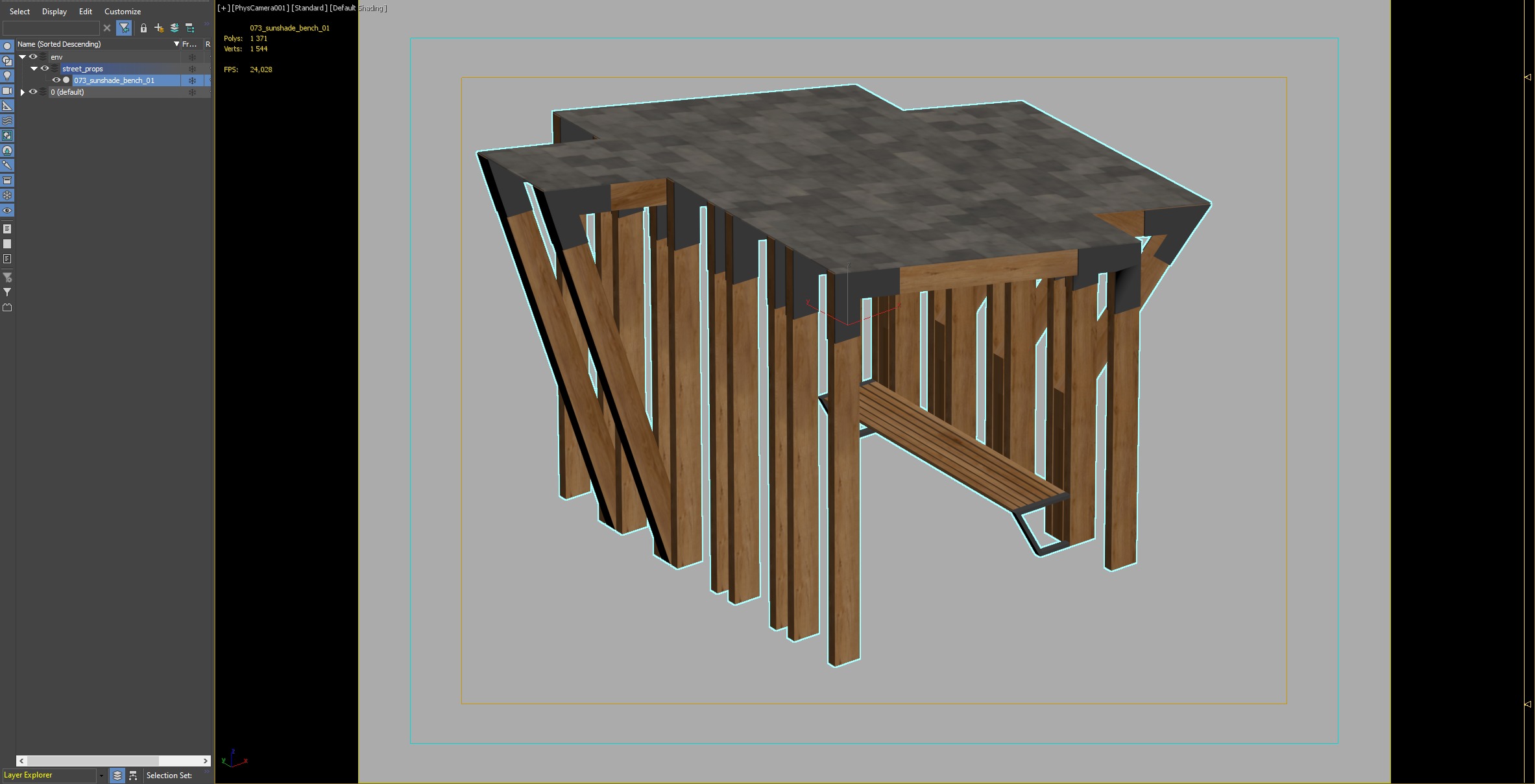 Contemporary Wooden Pergola with Bench 3D model_2