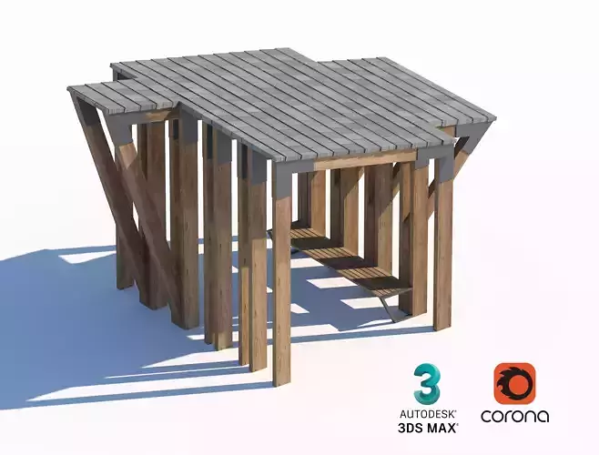 Contemporary Wooden Pergola with Bench 3D model