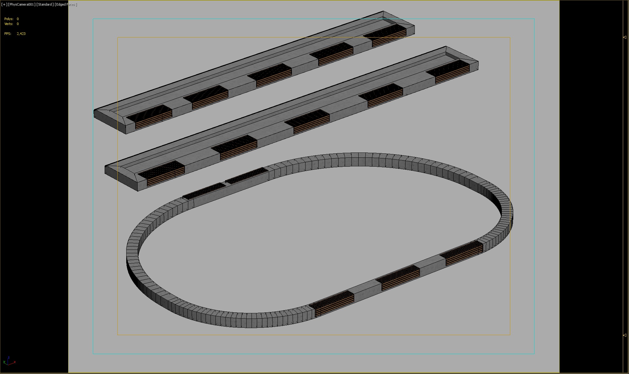 Concrete Bench Set with Integrated Wooden Seating 3D model_3