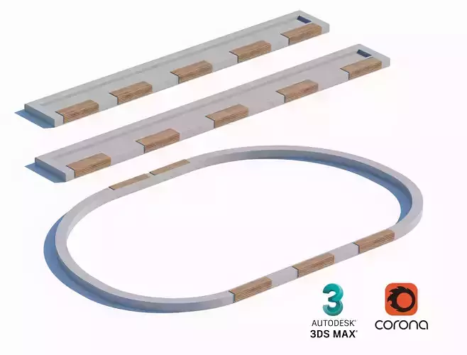 Concrete Bench Set with Integrated Wooden Seating 3D model