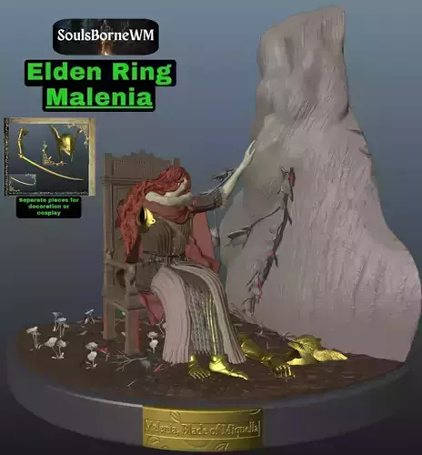 Elden Ring Malenia sitting on the chair diorama and bonus 3D print model
