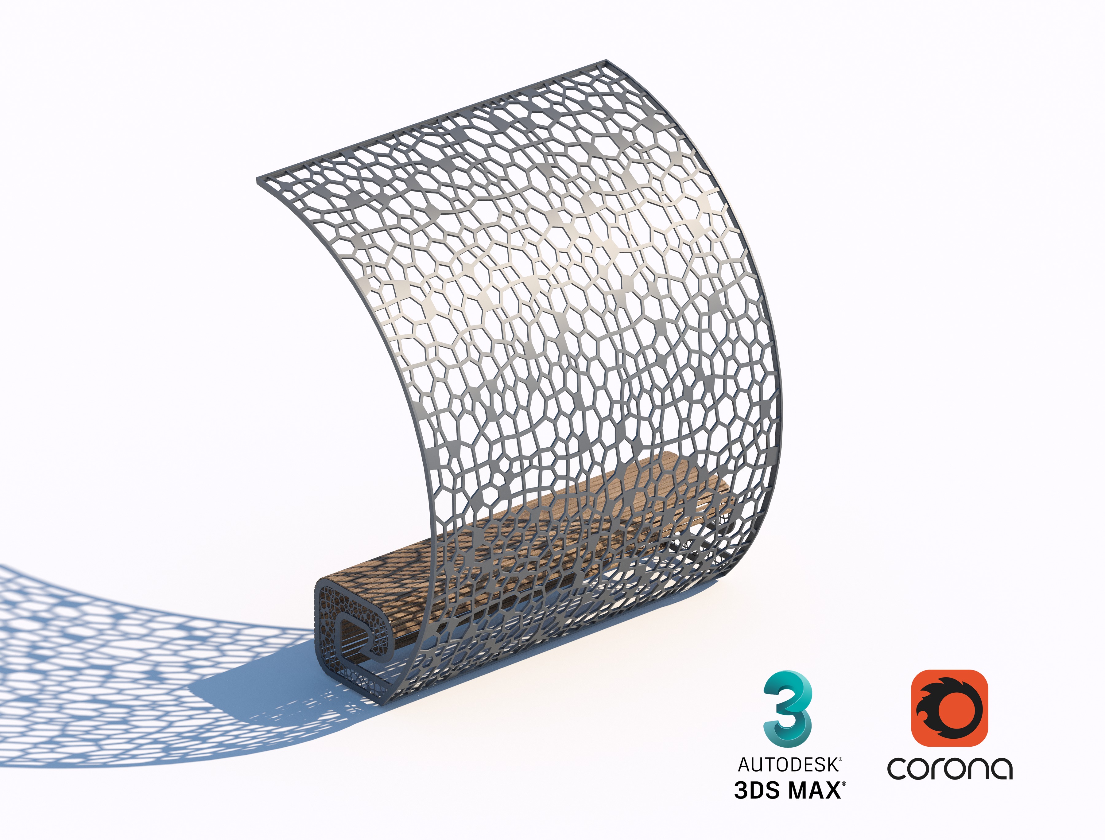 Modern Bench with Perforated Metal Shade 3D model_1