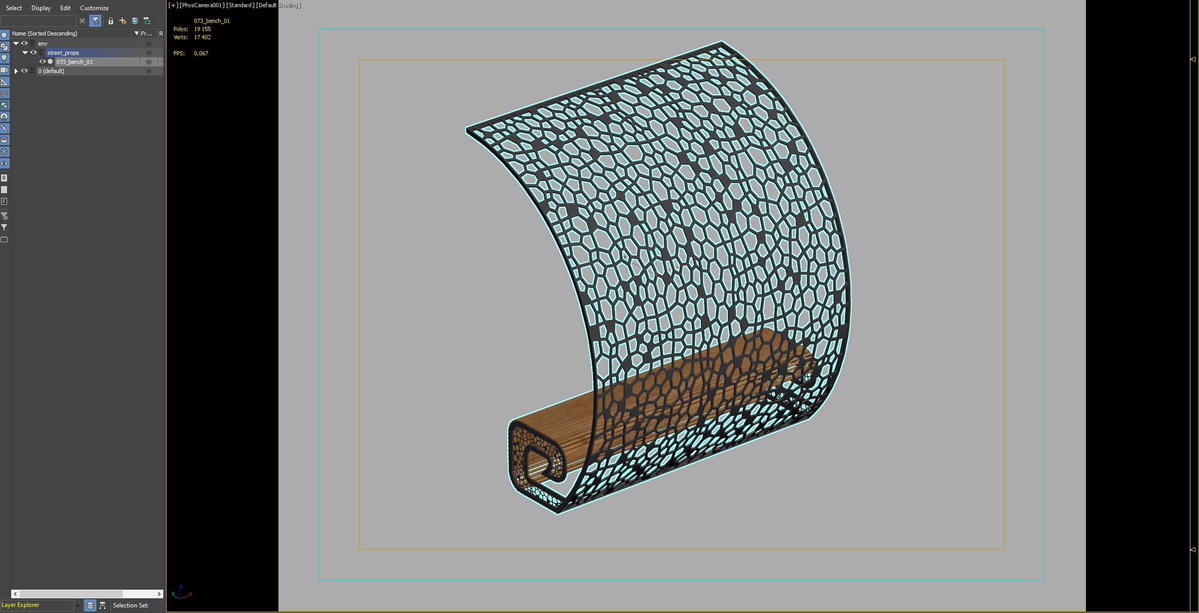 Modern Bench with Perforated Metal Shade 3D model_2