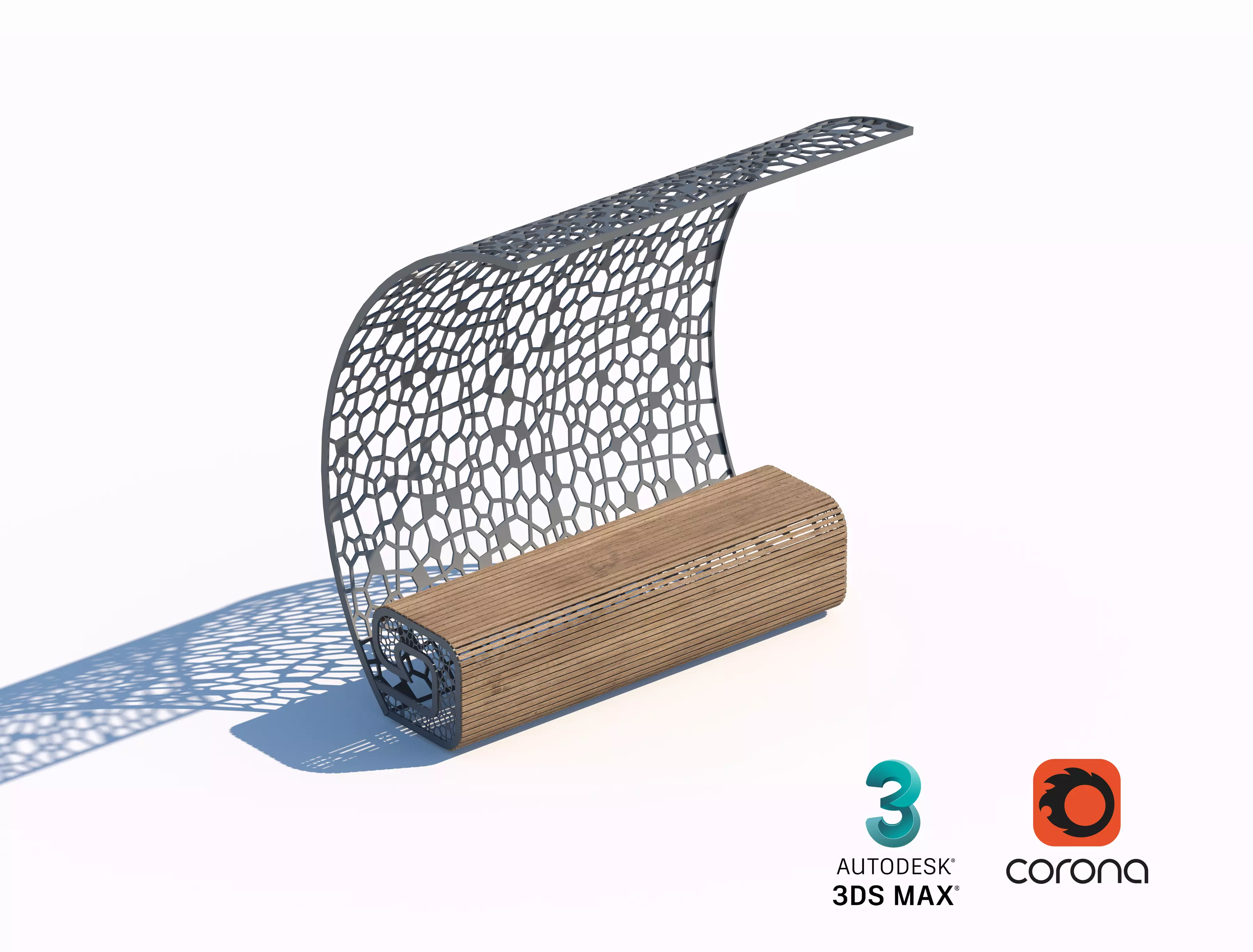 Modern Bench with Perforated Metal Shade 3D model_0