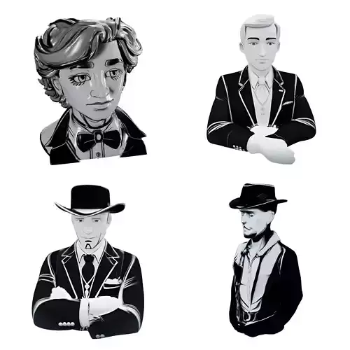 Noir Character Collection - Vintage Gentleman Busts 3D print model