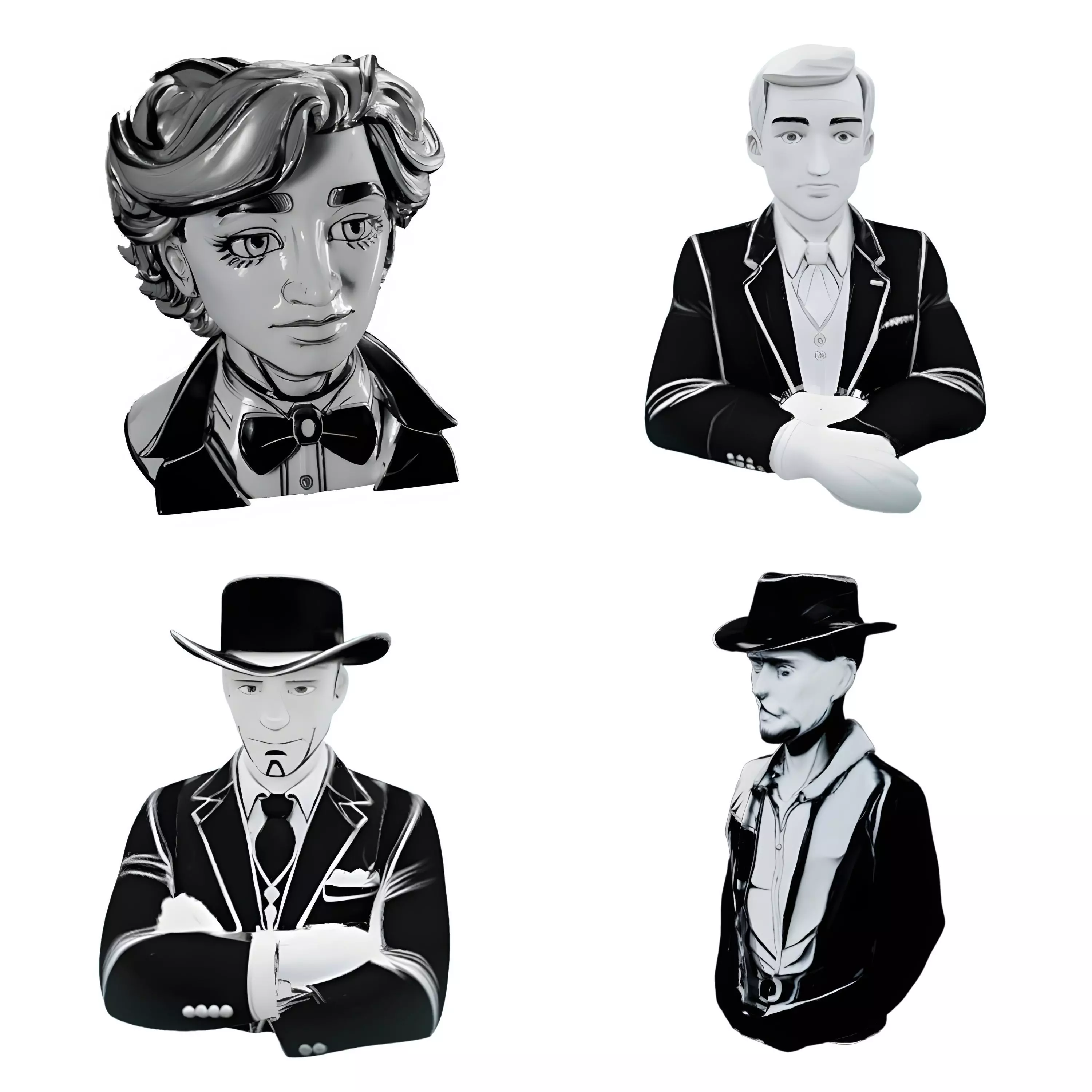Noir Character Collection - Vintage Gentleman Busts 3D print model_0