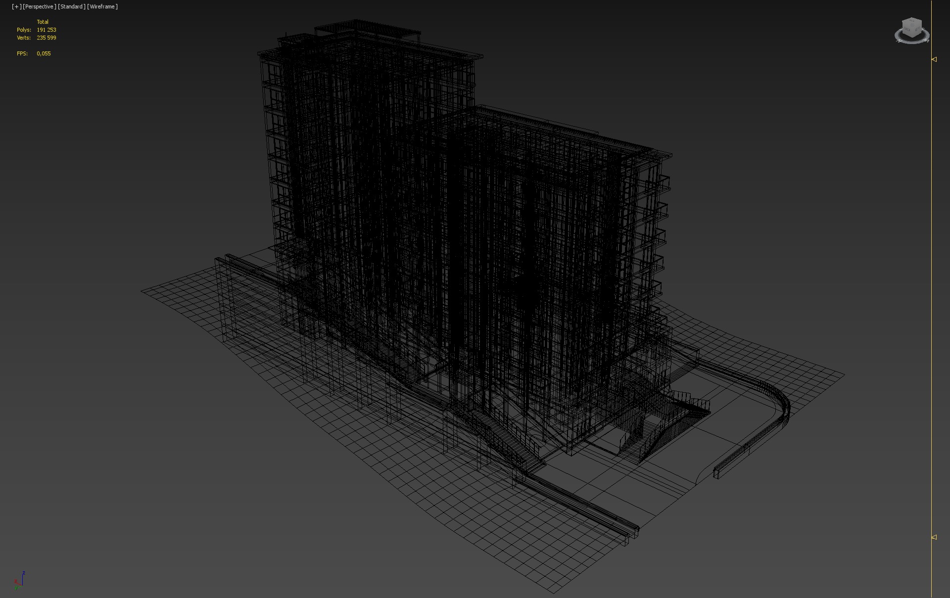 Modern Residential Apartment Building with Terrain 3D model_4