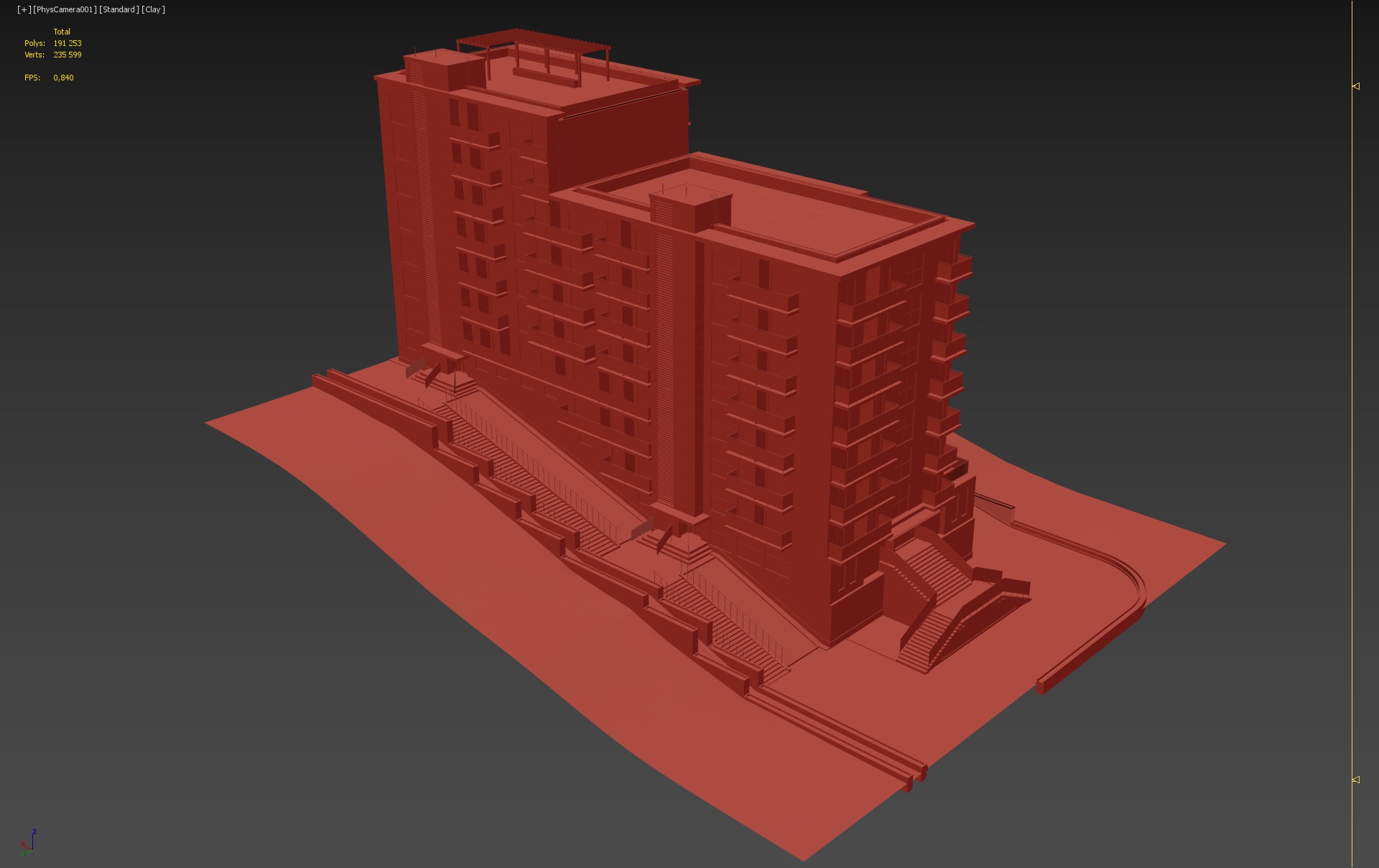 Modern Residential Apartment Building with Terrain 3D model_5