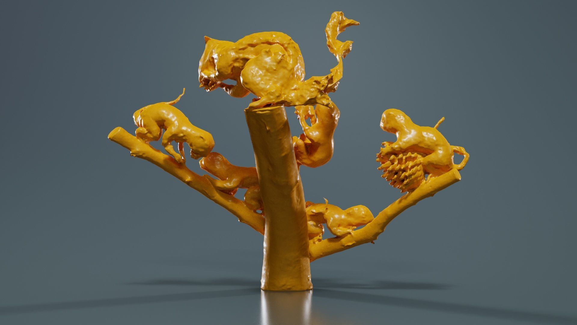 Squirrels on Branch Low-poly 3D model_13