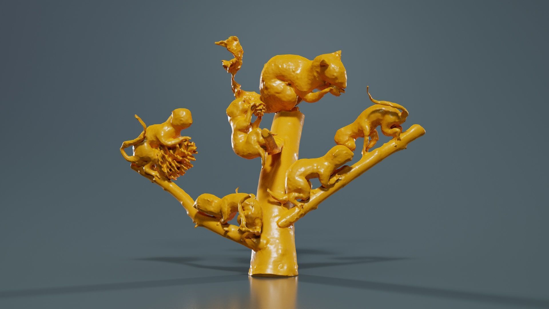 Squirrels on Branch Low-poly 3D model_12