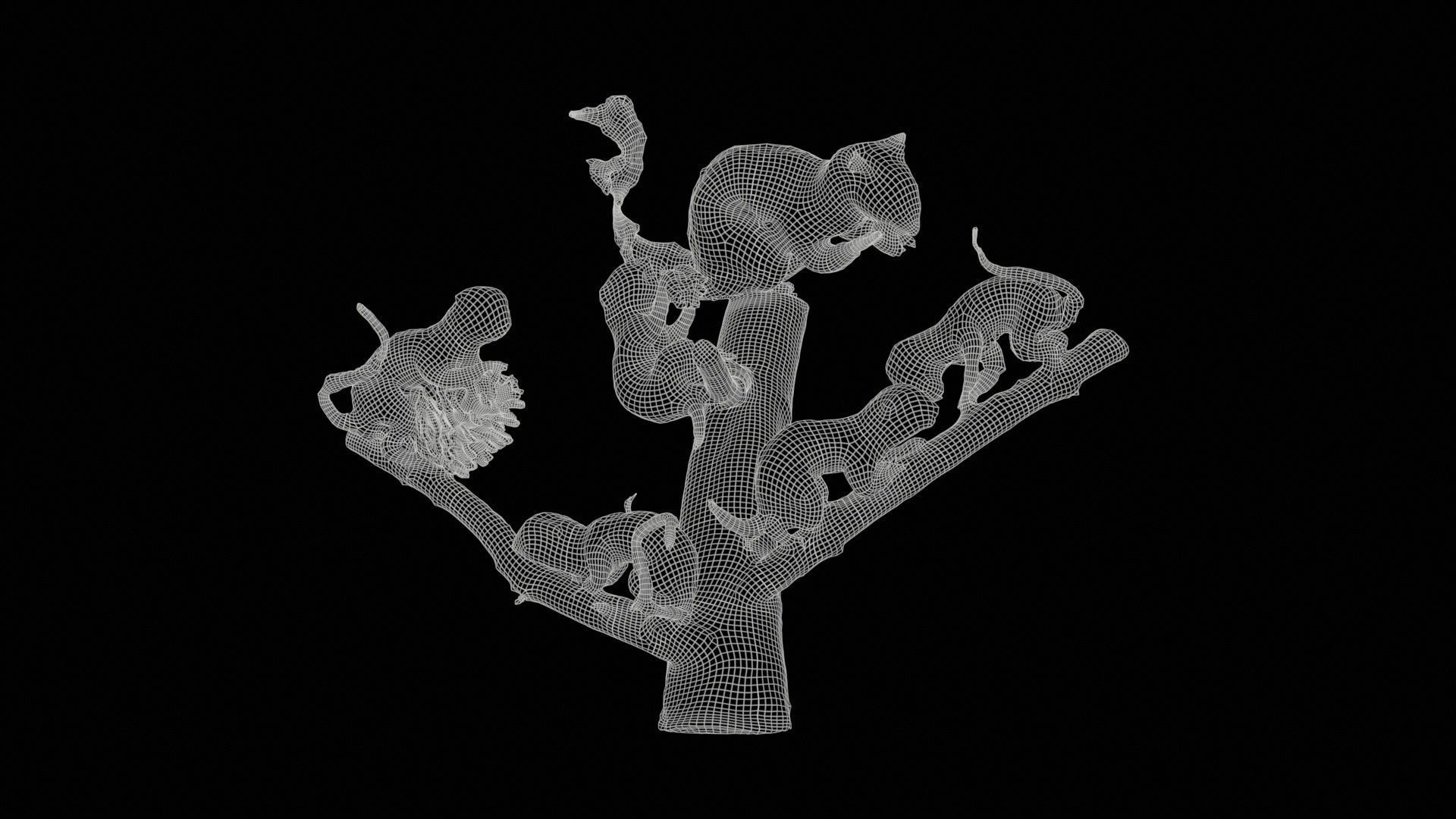 Squirrels on Branch Low-poly 3D model_11