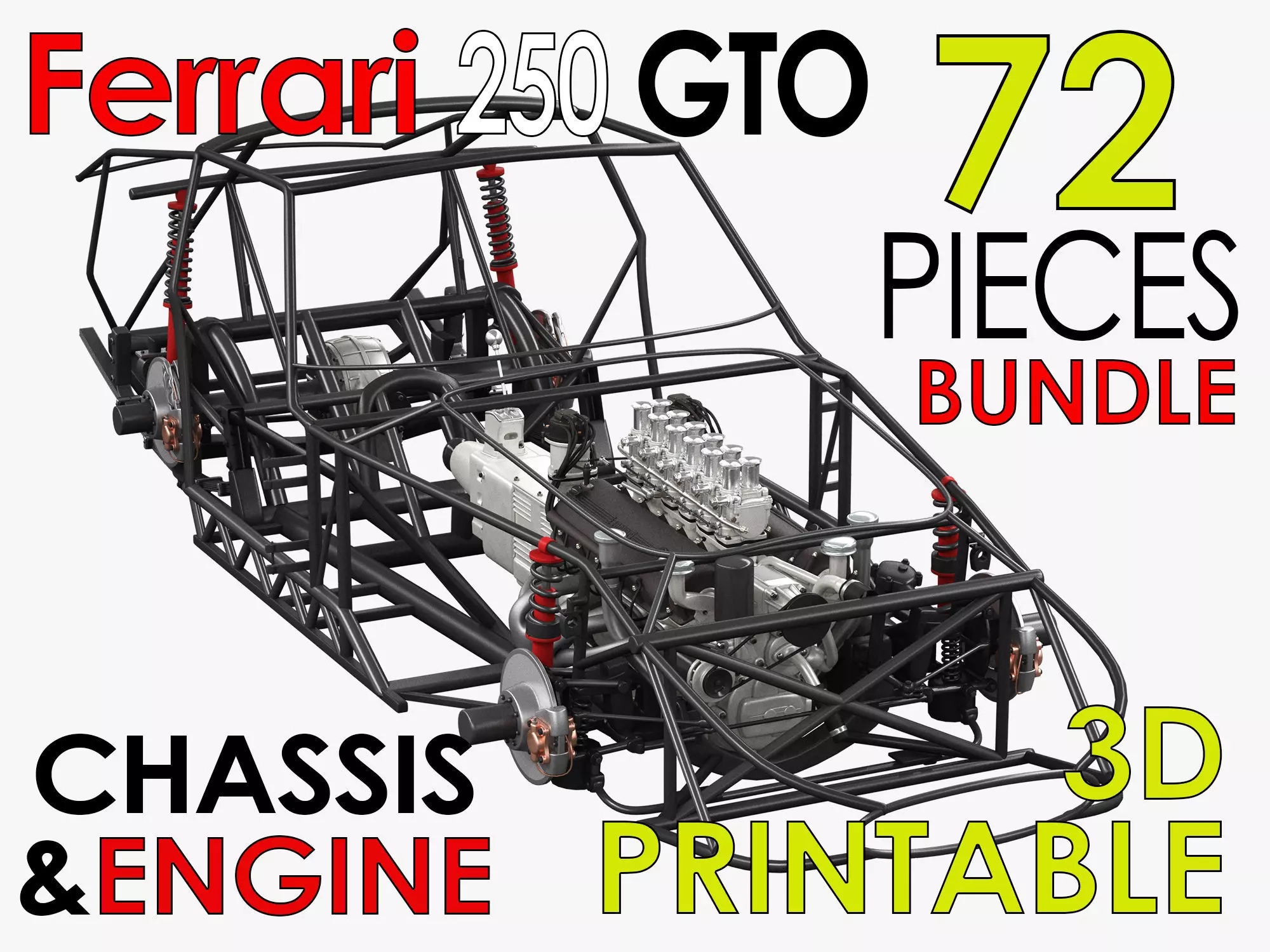Ferrari 250 GTO Chassis Frame Undercarriage - Engine Pack Bundle 3D Model Collection_0