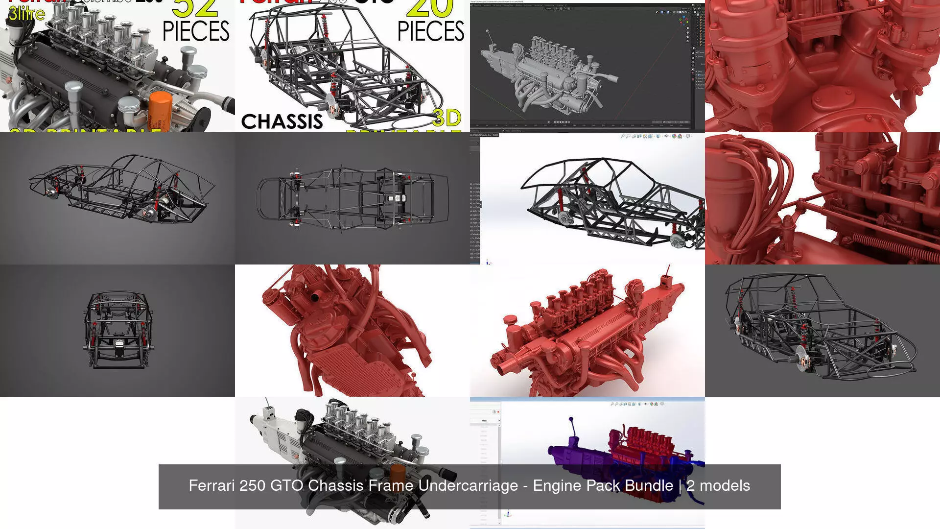 Ferrari 250 GTO Chassis Frame Undercarriage - Engine Pack Bundle 3D Model Collection_2