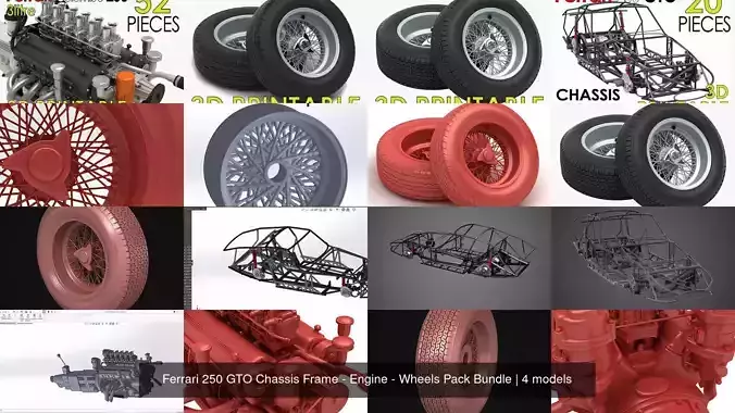 Ferrari 250 GTO Chassis Frame - Engine - Wheels Pack Bundle