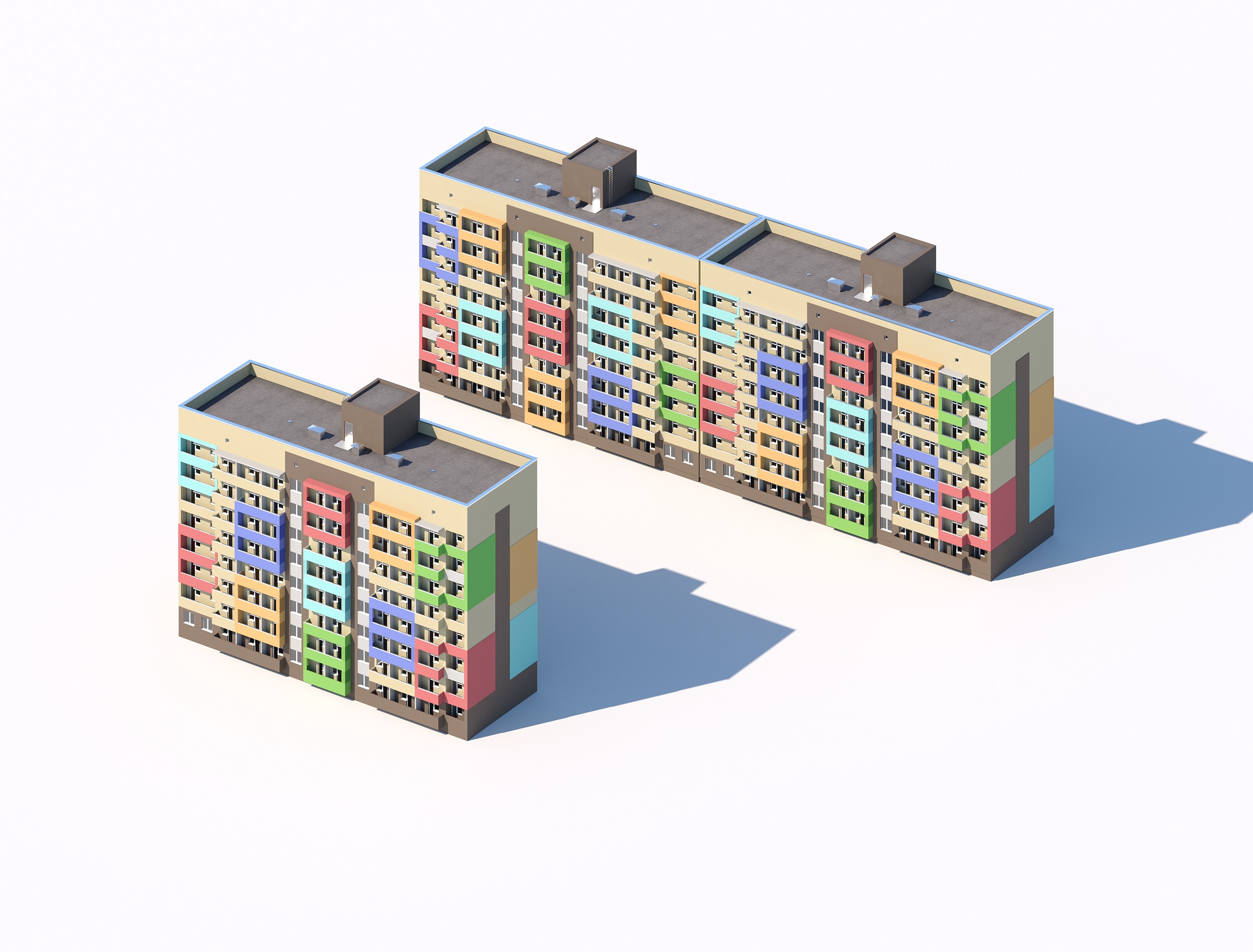 Colorful Residential Apartment Blocks 3D model_1