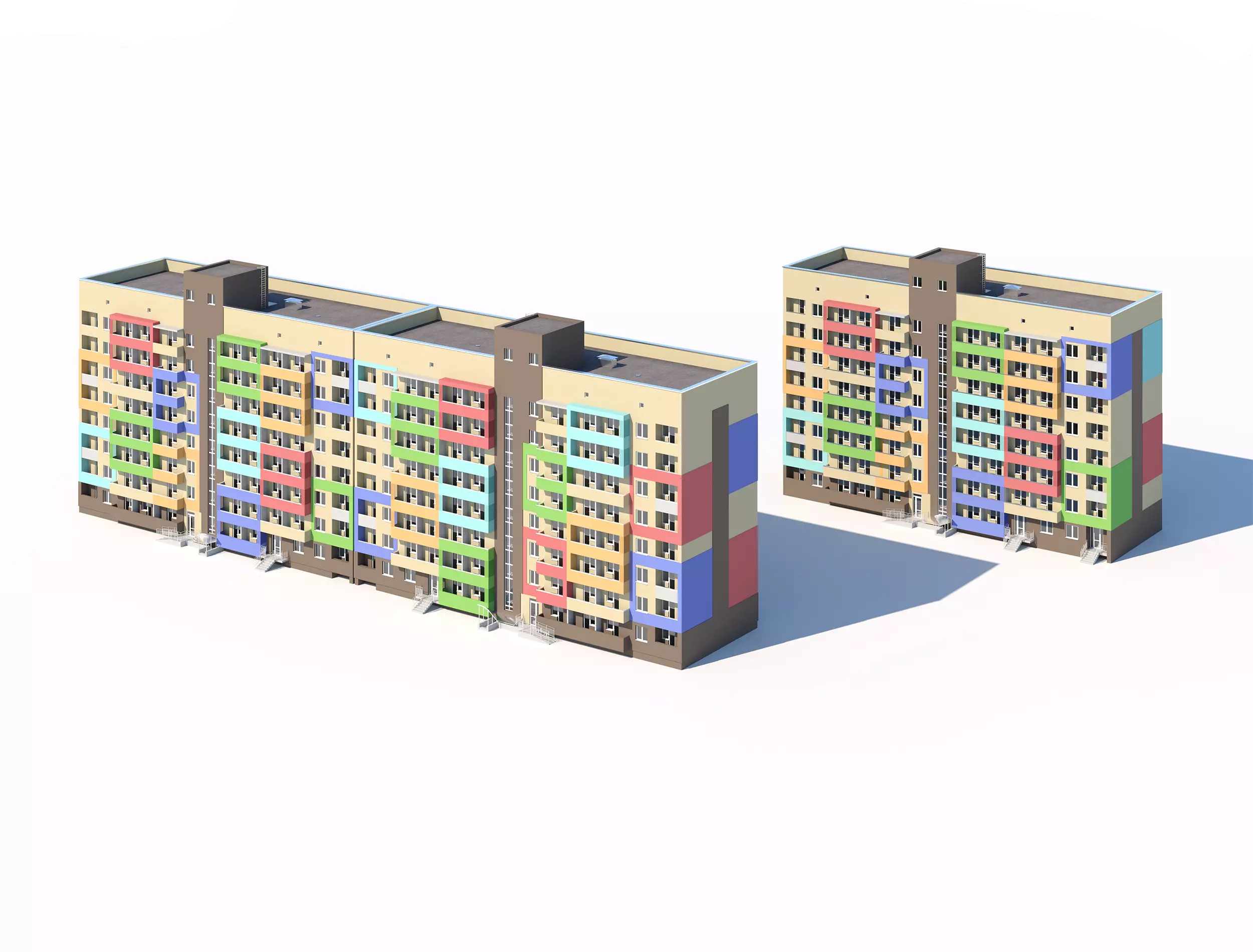 Colorful Residential Apartment Blocks 3D model_0