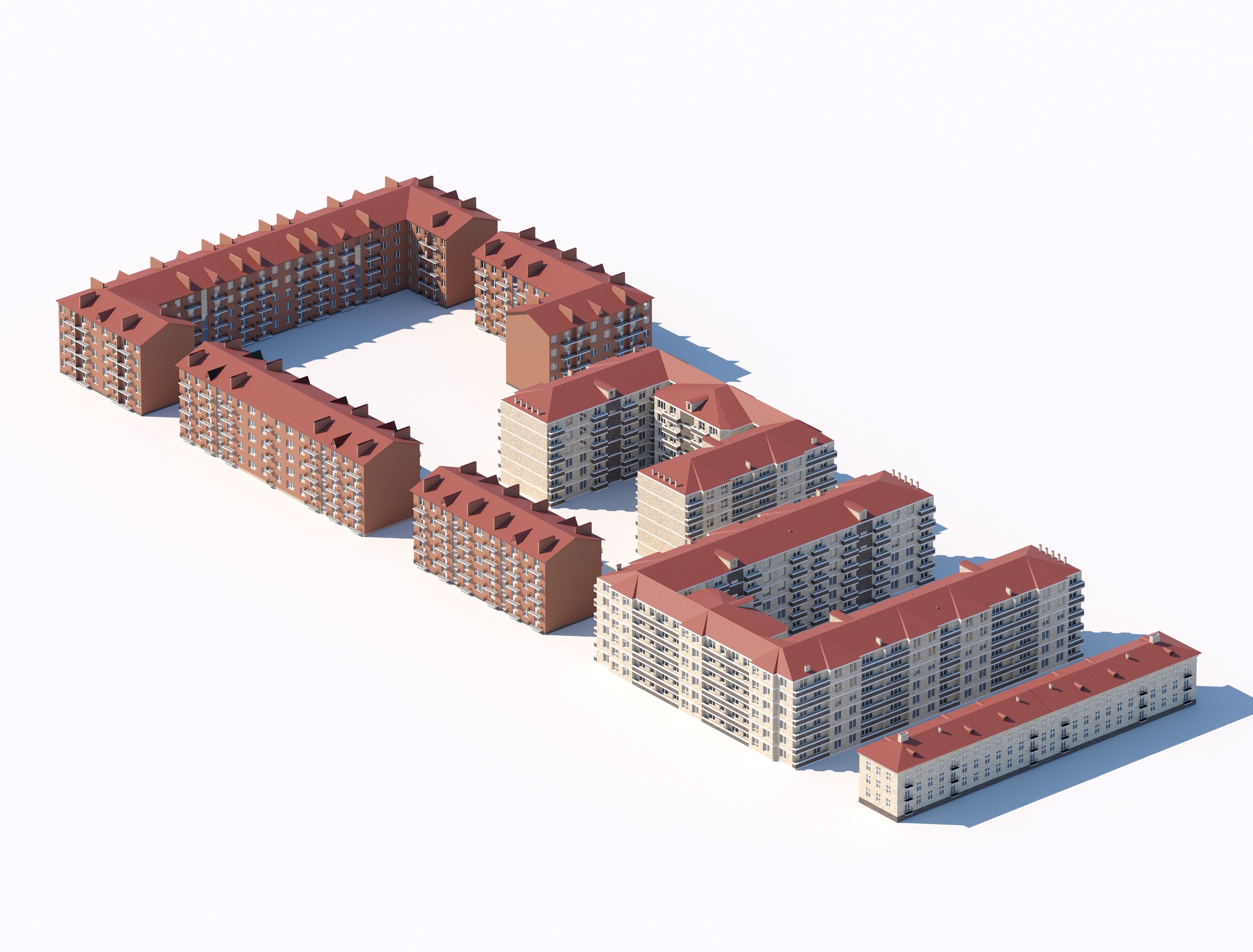 Red Roof Residential Complex 3D model_1