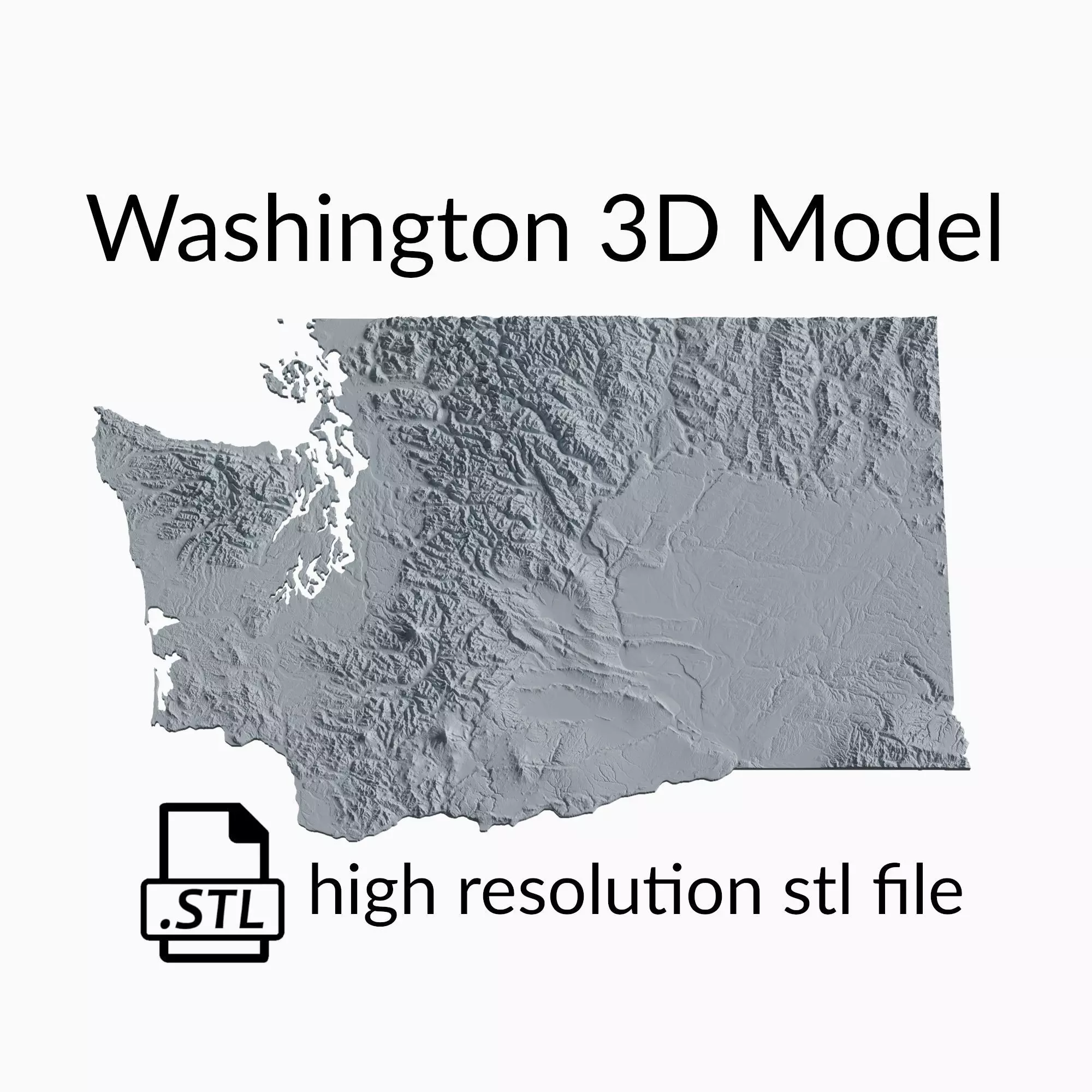USA State of Washington Topographic Map - 3D Terrain Topography 3D print model_0