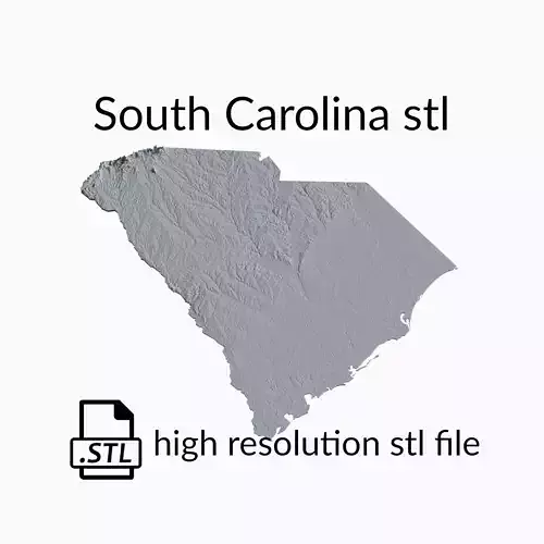 USA State of South Carolina Topographic Map - 3D Terrain Topo
