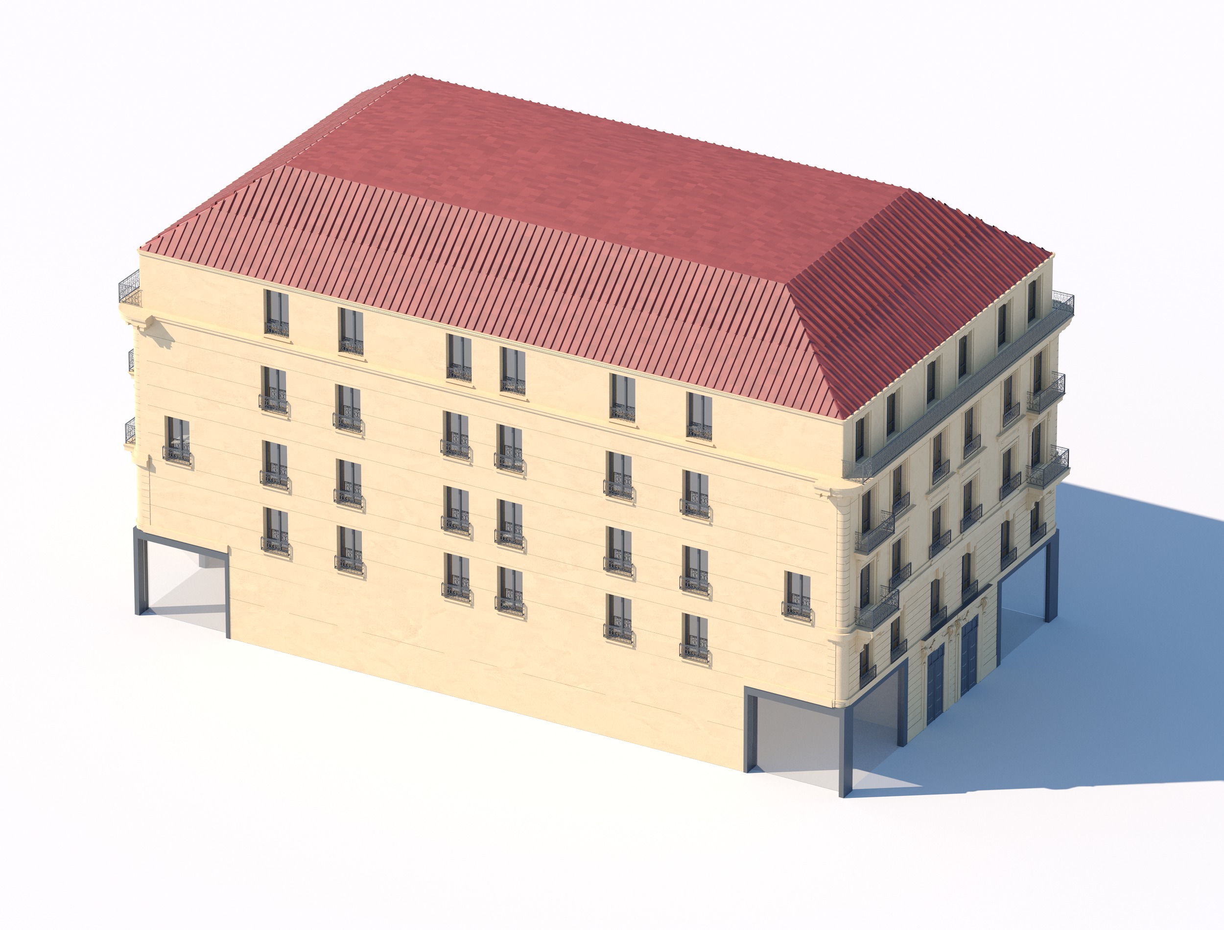 Classic five-story apartment building 3D model_1