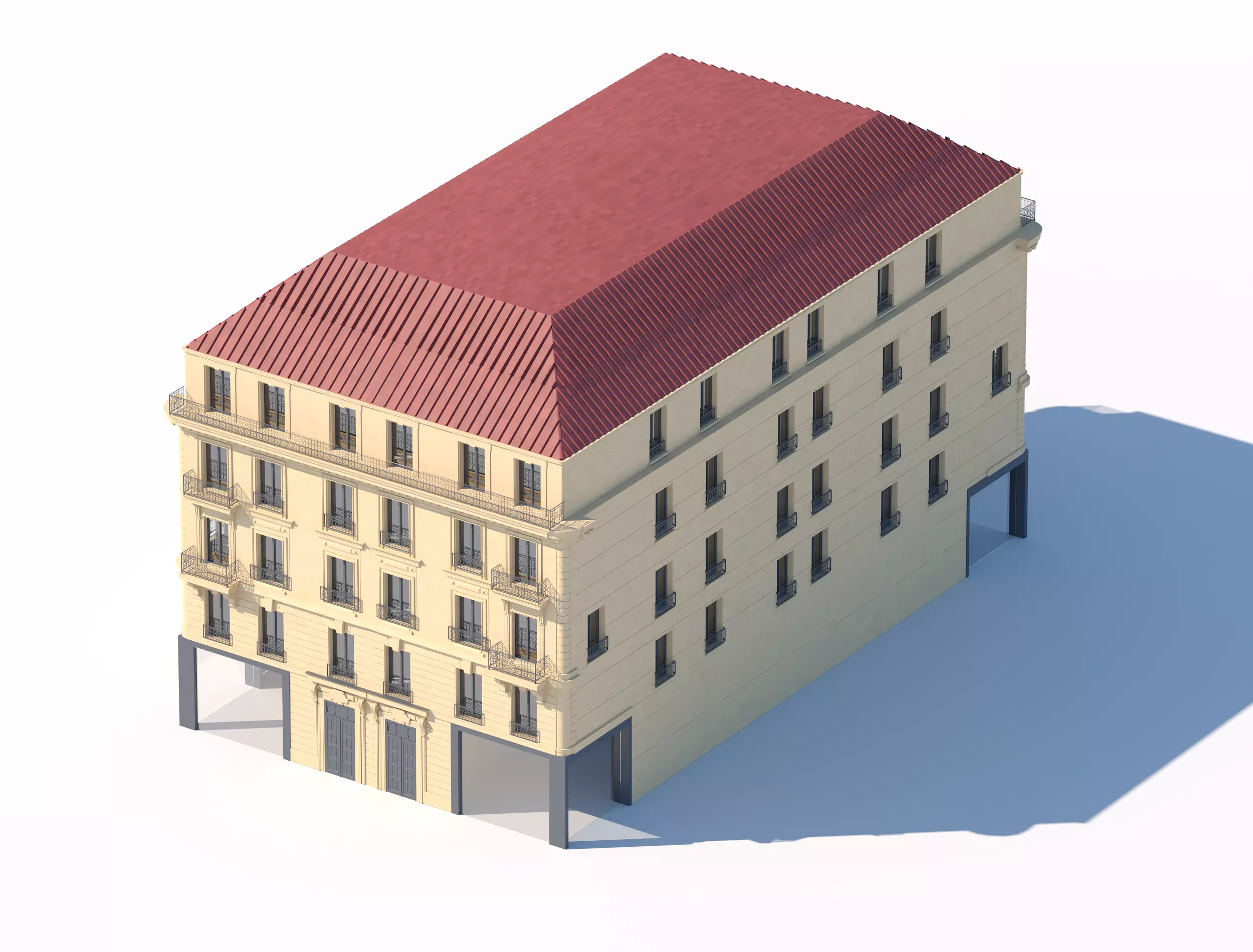 Classic five-story apartment building 3D model_0
