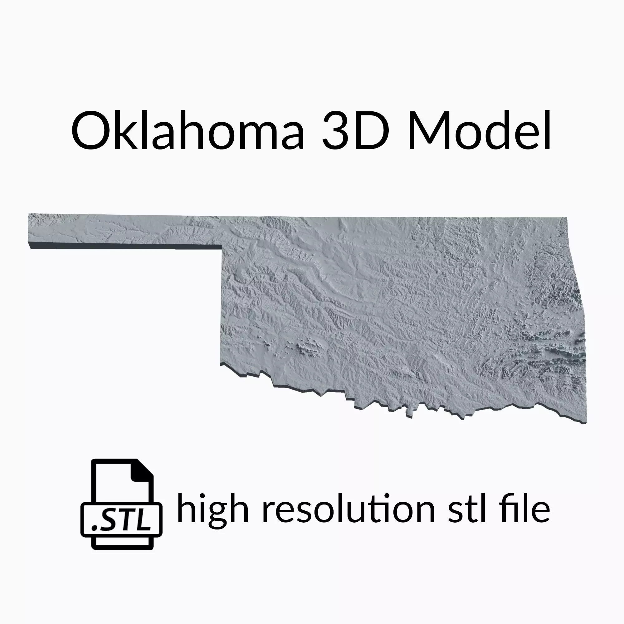 USA State of Oklahoma Topographic Map - 3D Terrain Topography 3D print model_0