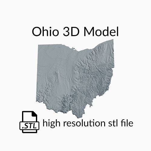 USA State of Ohio Topographic Map - 3D Terrain Topography 3D print model