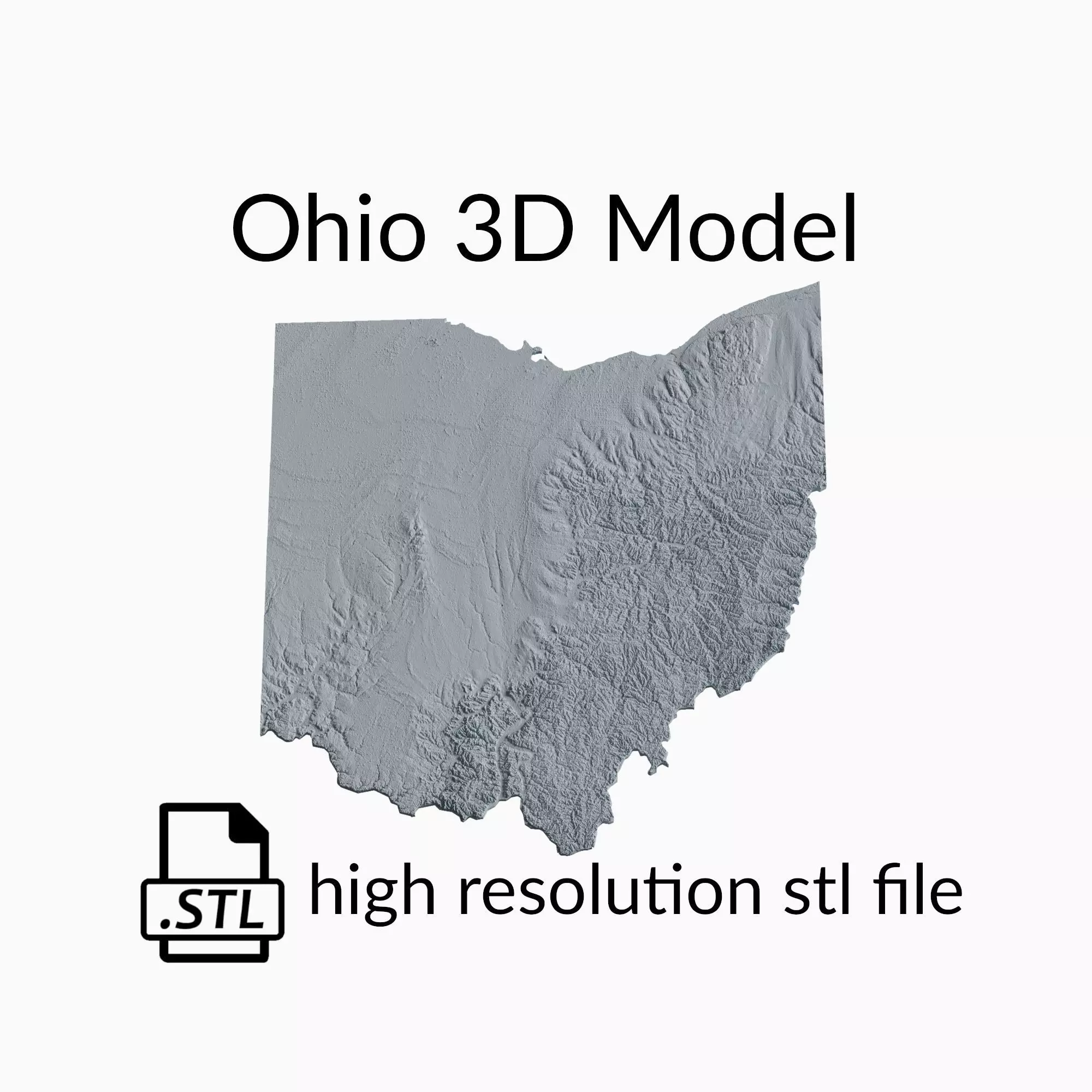 USA State of Ohio Topographic Map - 3D Terrain Topography 3D print model_0