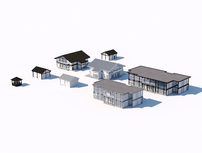 Modern Structures Drawable Modern residential houses and structures set 3D model | CGTrader