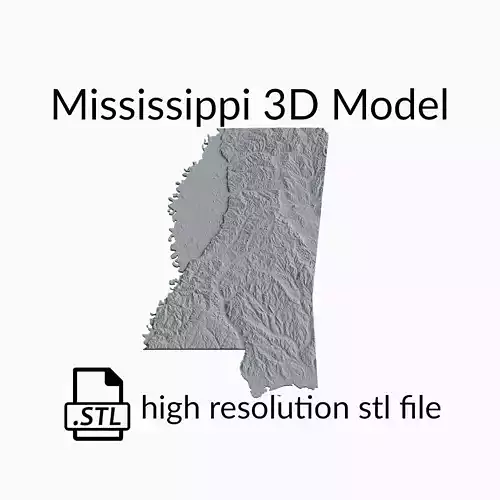 USA State of Mississippi Topographic Map - 3D Terrain
