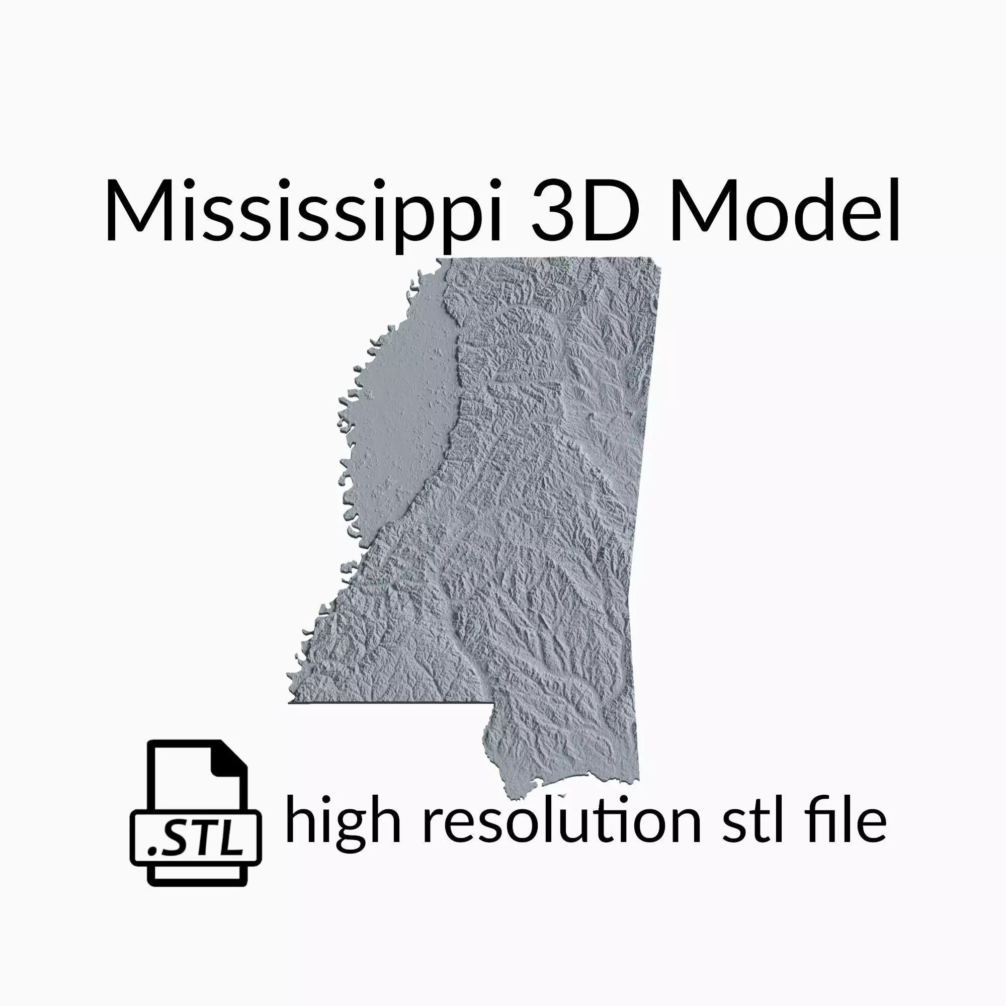 USA State of Mississippi Topographic Map - 3D Terrain 3D print model_0