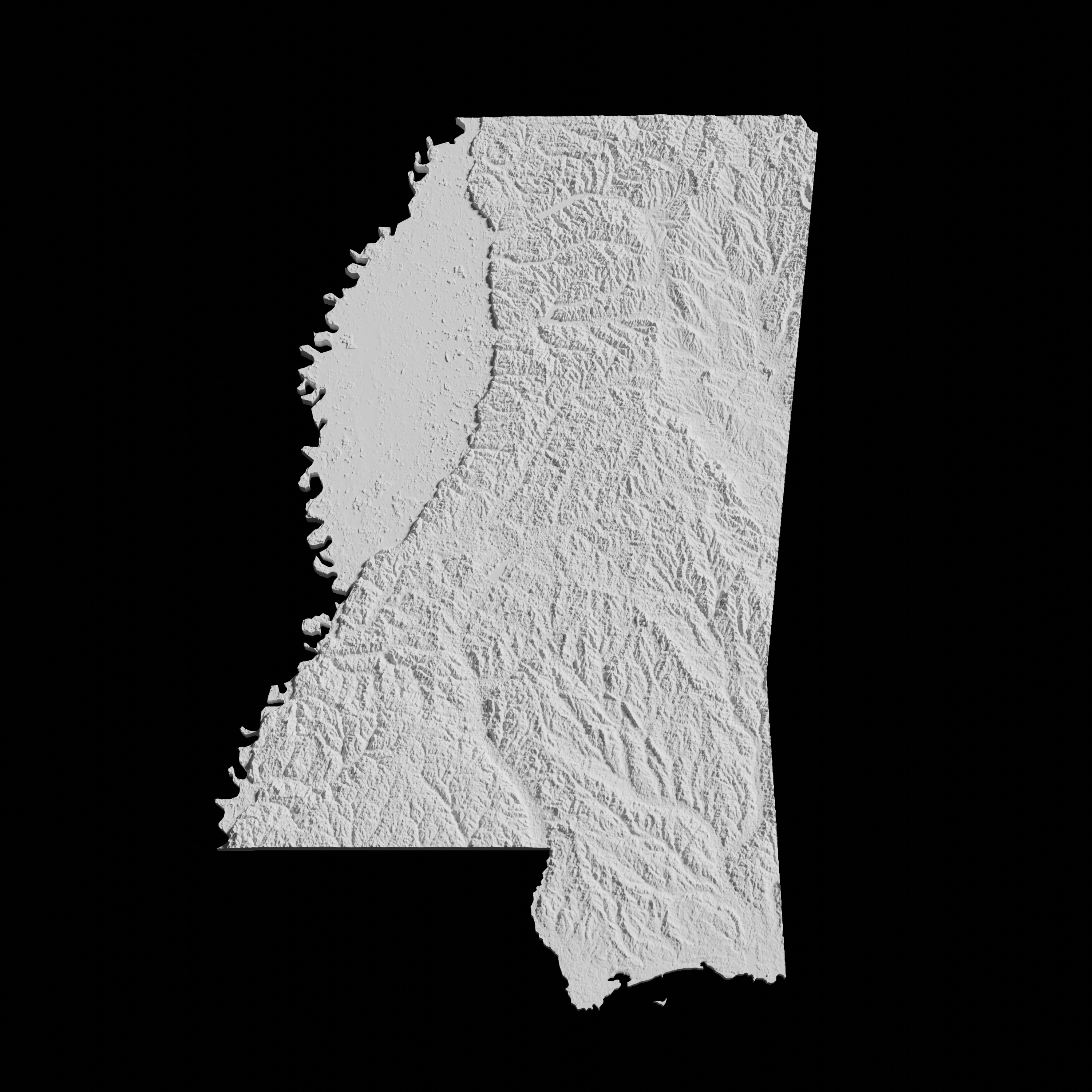 USA State of Mississippi Topographic Map - 3D Terrain 3D print model_1
