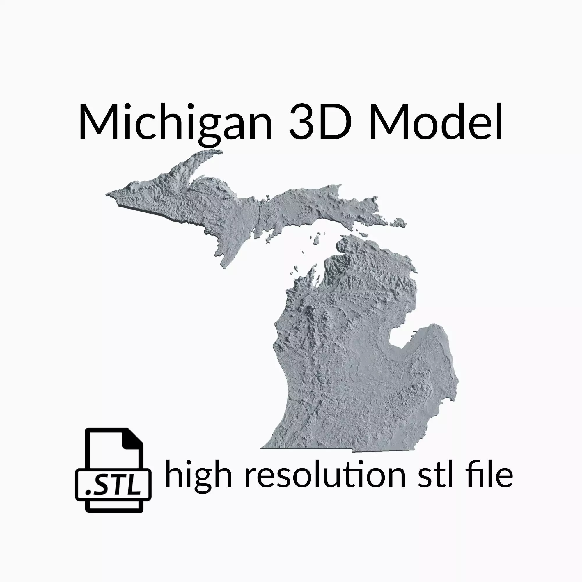 USA State of Michigan Topographic Map - 3D Terrain Topography 3D print model_0