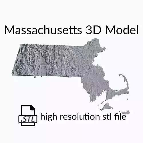 USA State of Massachusetts Topographic Map - 3D Terrain 3D print model